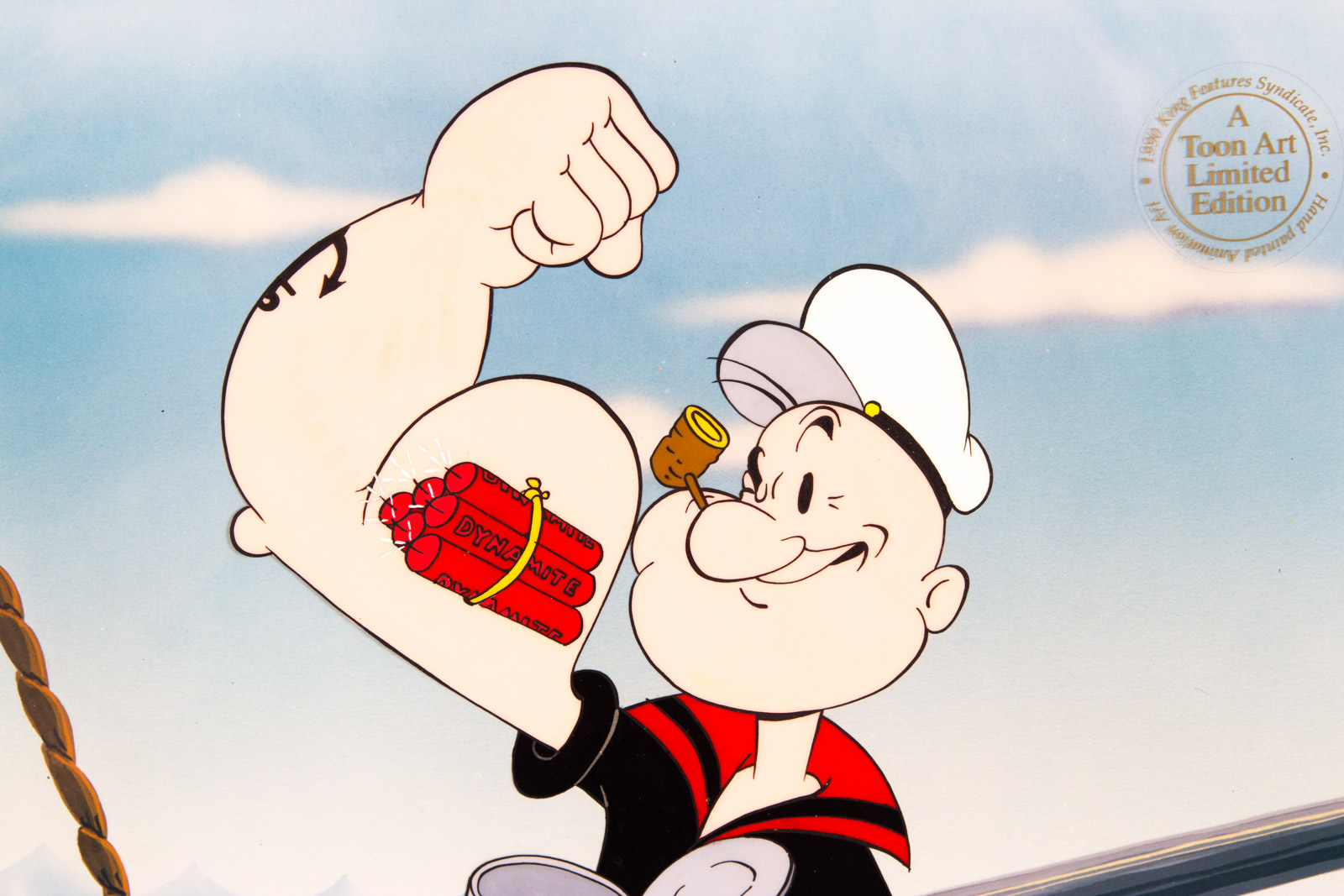 Hand Painted Popeye the Sailor "Dynamite Muscle" Animation Cel Signed by Myron Waldman