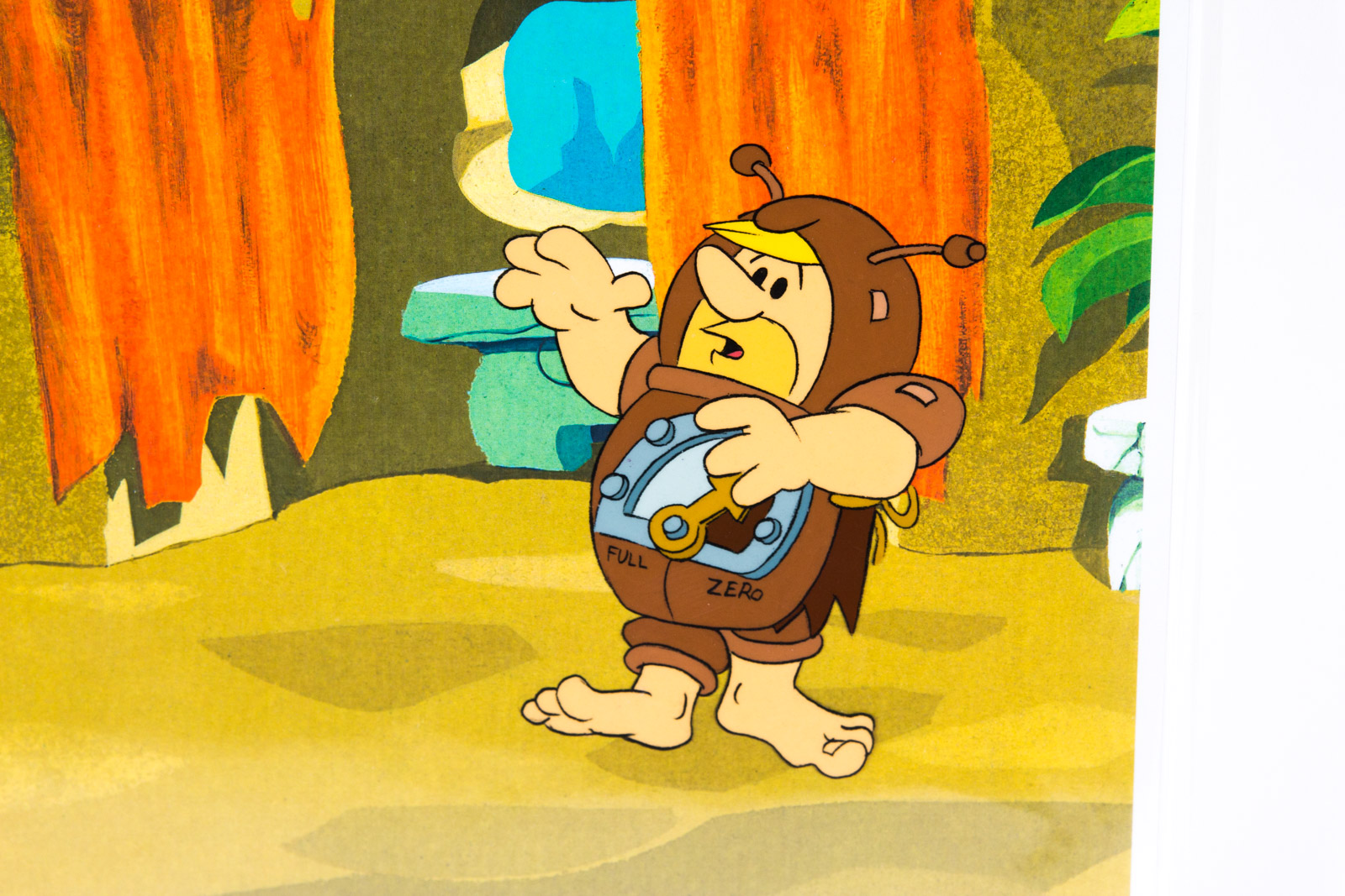 Original 1980s Barney Rubble Flintstones Cereal Commercial Animation Cel and Production Sketch