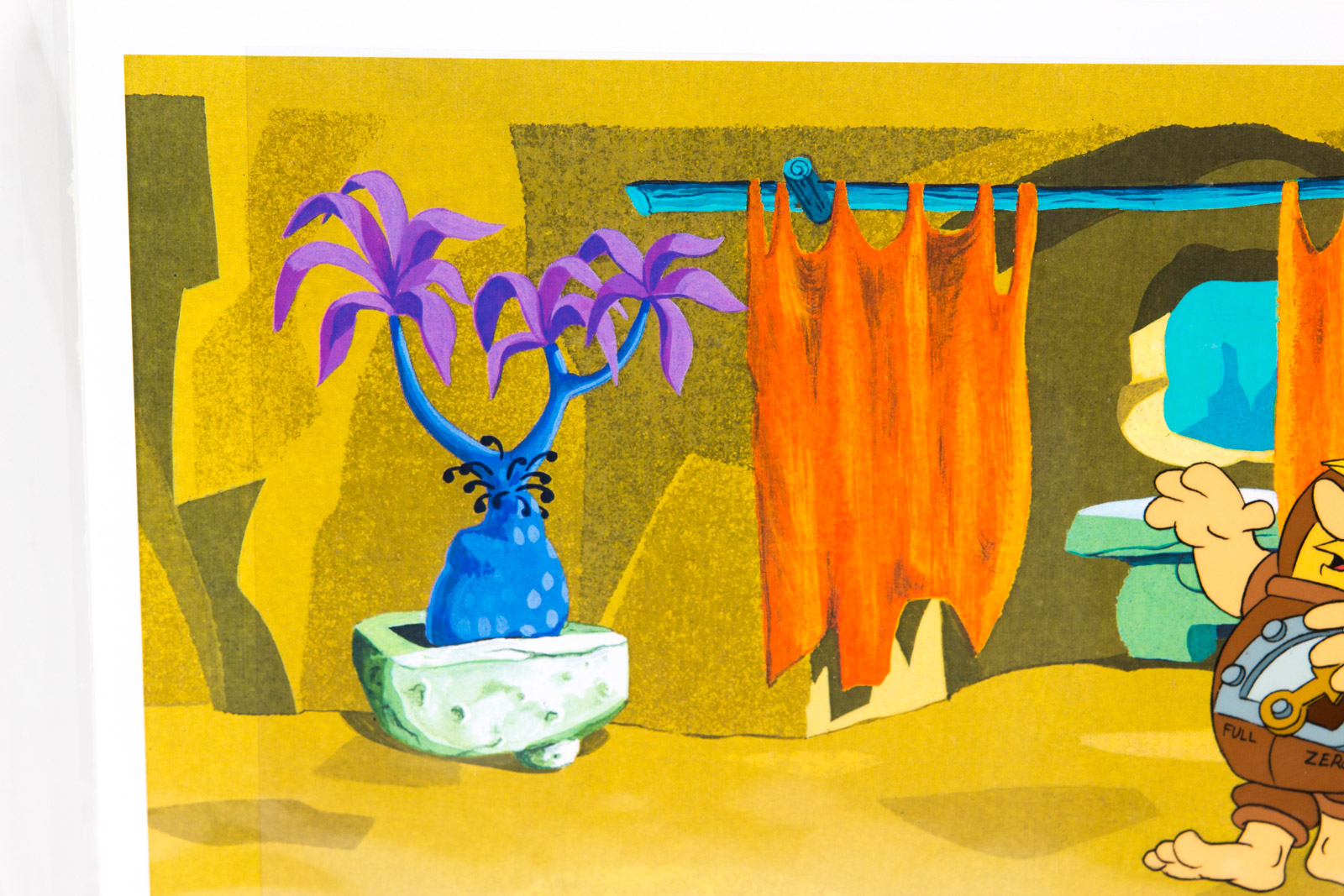 Original 1980s Barney Rubble Flintstones Cereal Commercial Animation Cel and Production Sketch