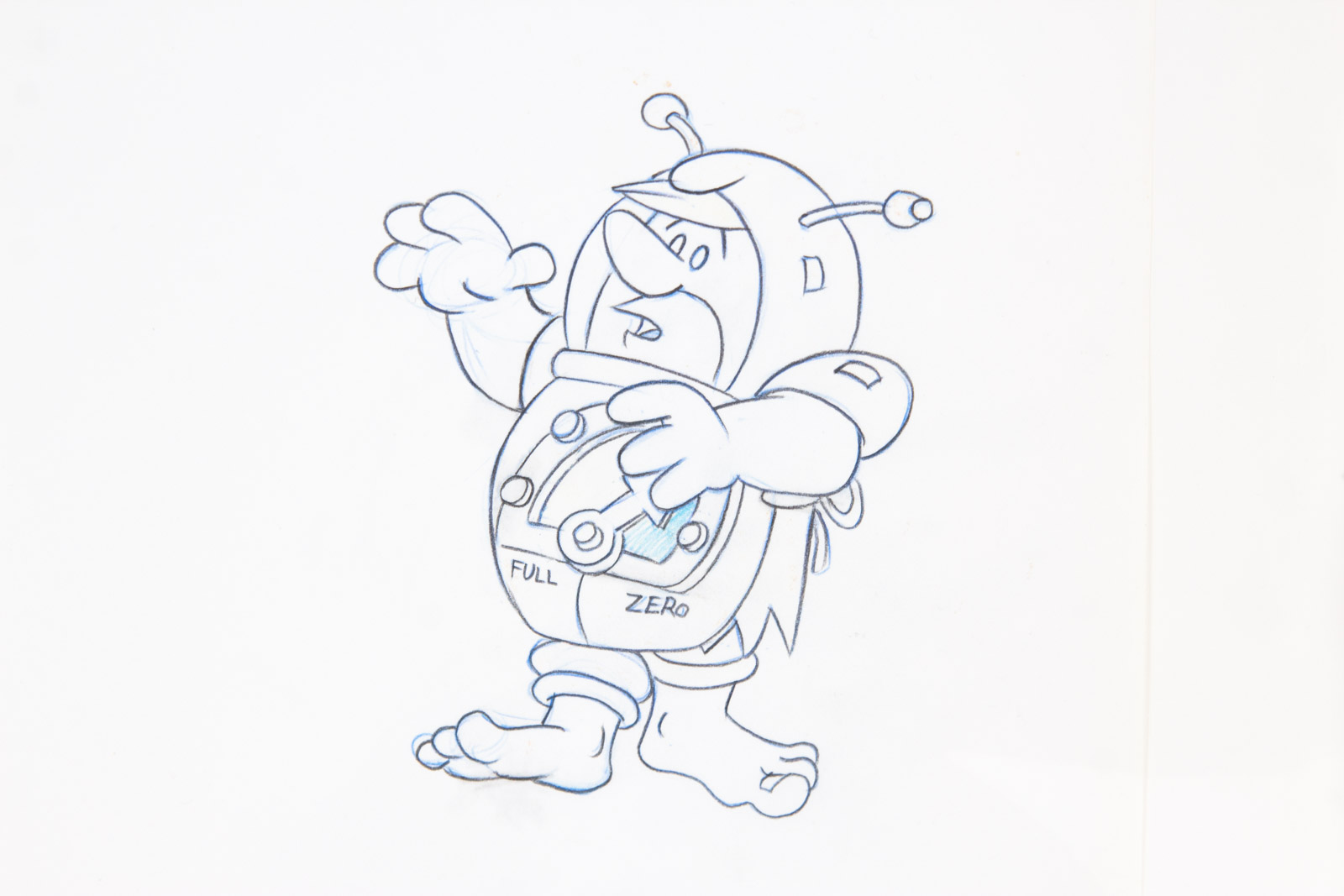 Original 1980s Barney Rubble Flintstones Cereal Commercial Animation Cel and Production Sketch