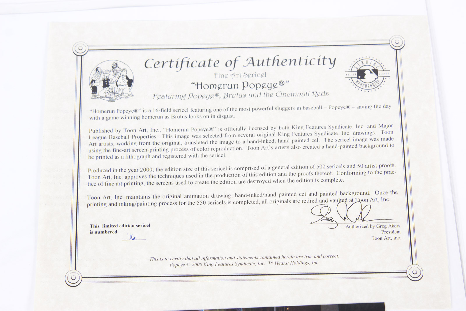 Sean Casey Signed "Homerun Popeye" Cincinnati Reds Baseball Sericel