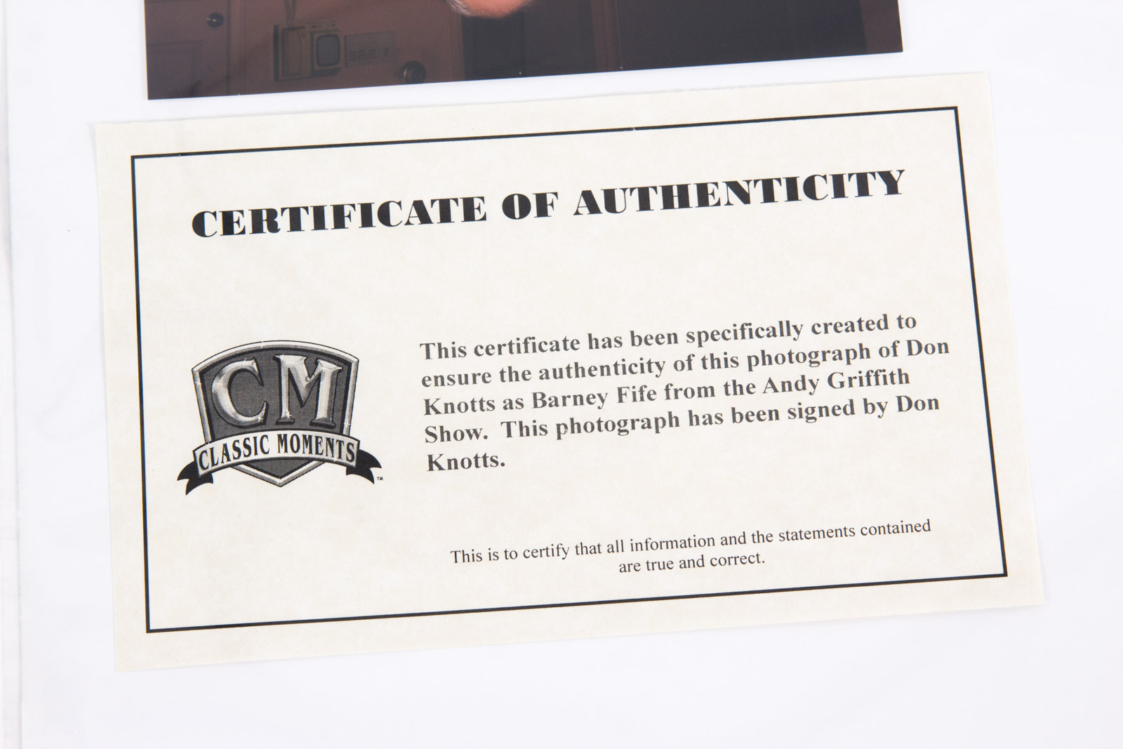 Don Knotts Signed "The Andy Griffith Show" Barney Fife Photograph