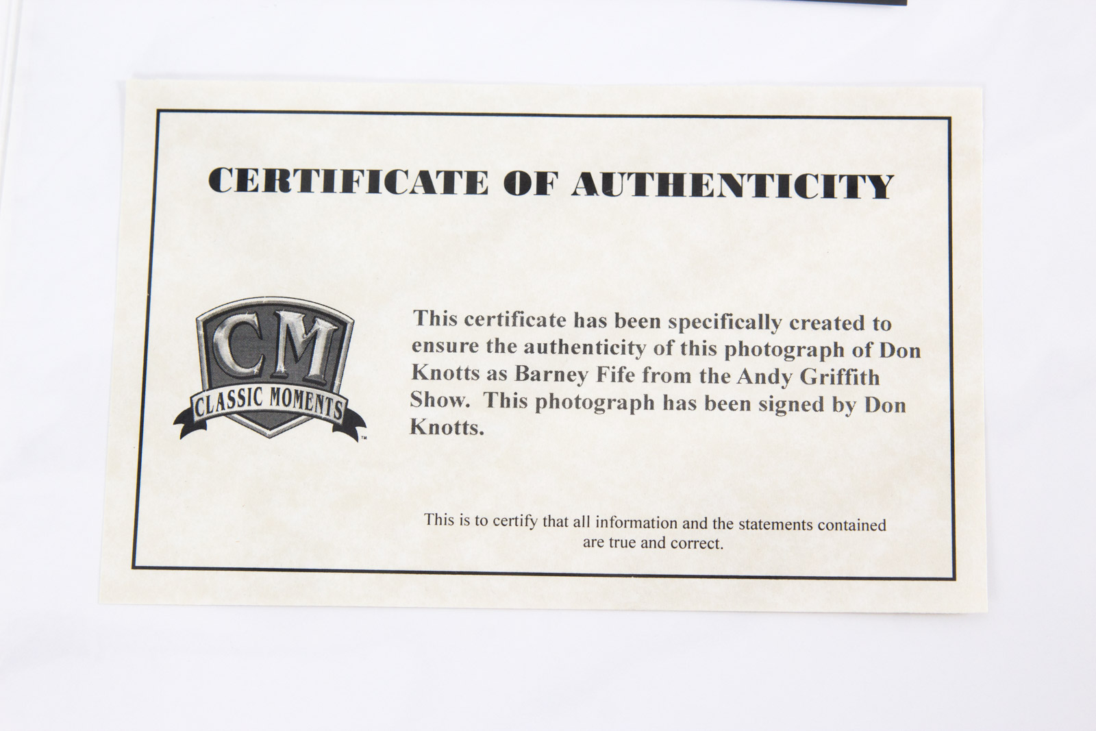 Don Knotts Signed "The Andy Griffith Show" Barney Fife Photograph