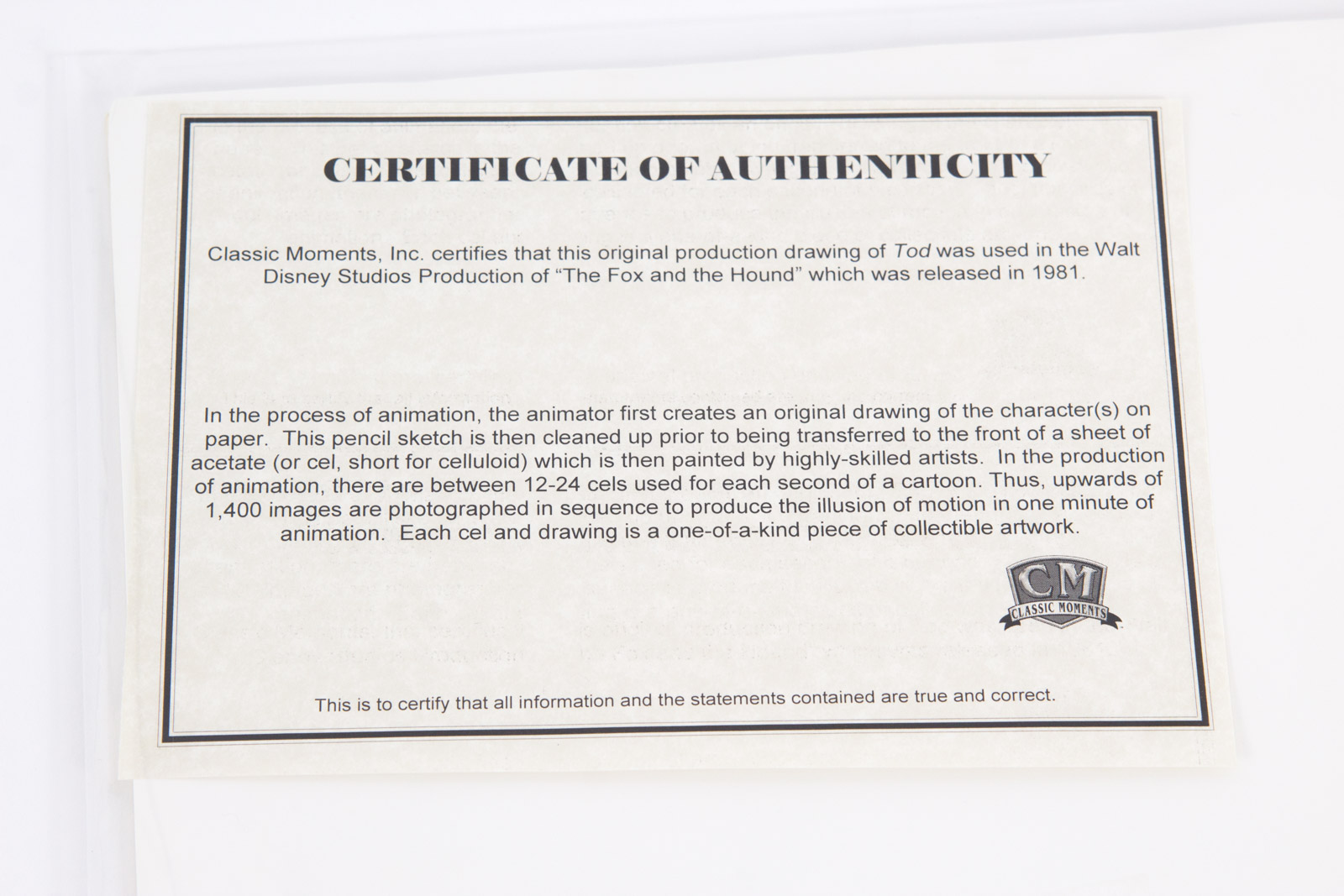 Original Disney Studios 1981 "The Fox and the Hound" Production Sketch