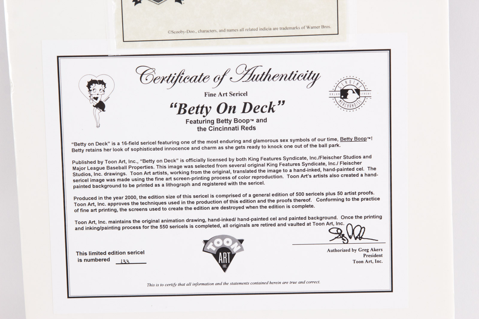 Danny Graves Signed "Betty on Deck" Cincinnati Reds Animation Sericel
