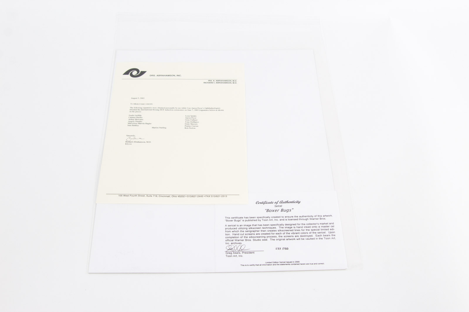 "Boxer Bugs" Animation Sericel Signed by Boxing Greats Emile Griffith, Carmen Basilio, Iran Barkley, and More