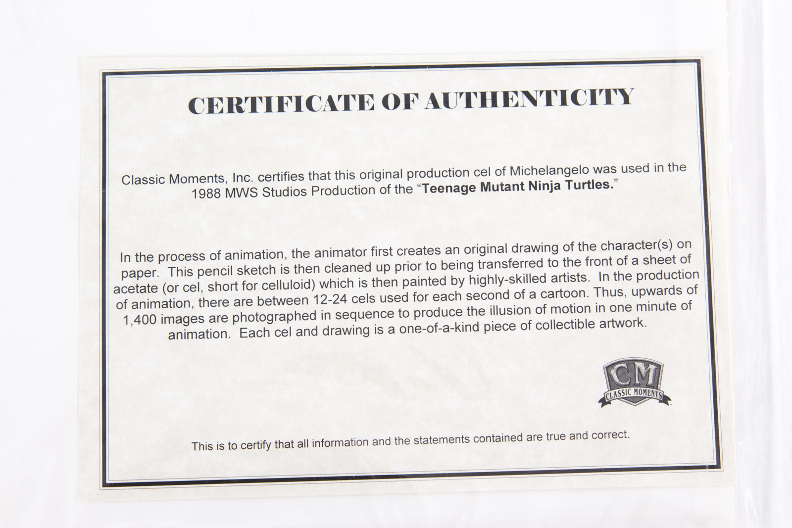 Original 1988 "Teenage Mutant Ninja Turtles" Production Animation Cel