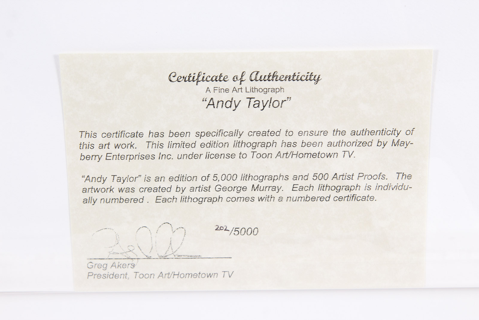 After George Murray Offset Lithograph "Andy Taylor"