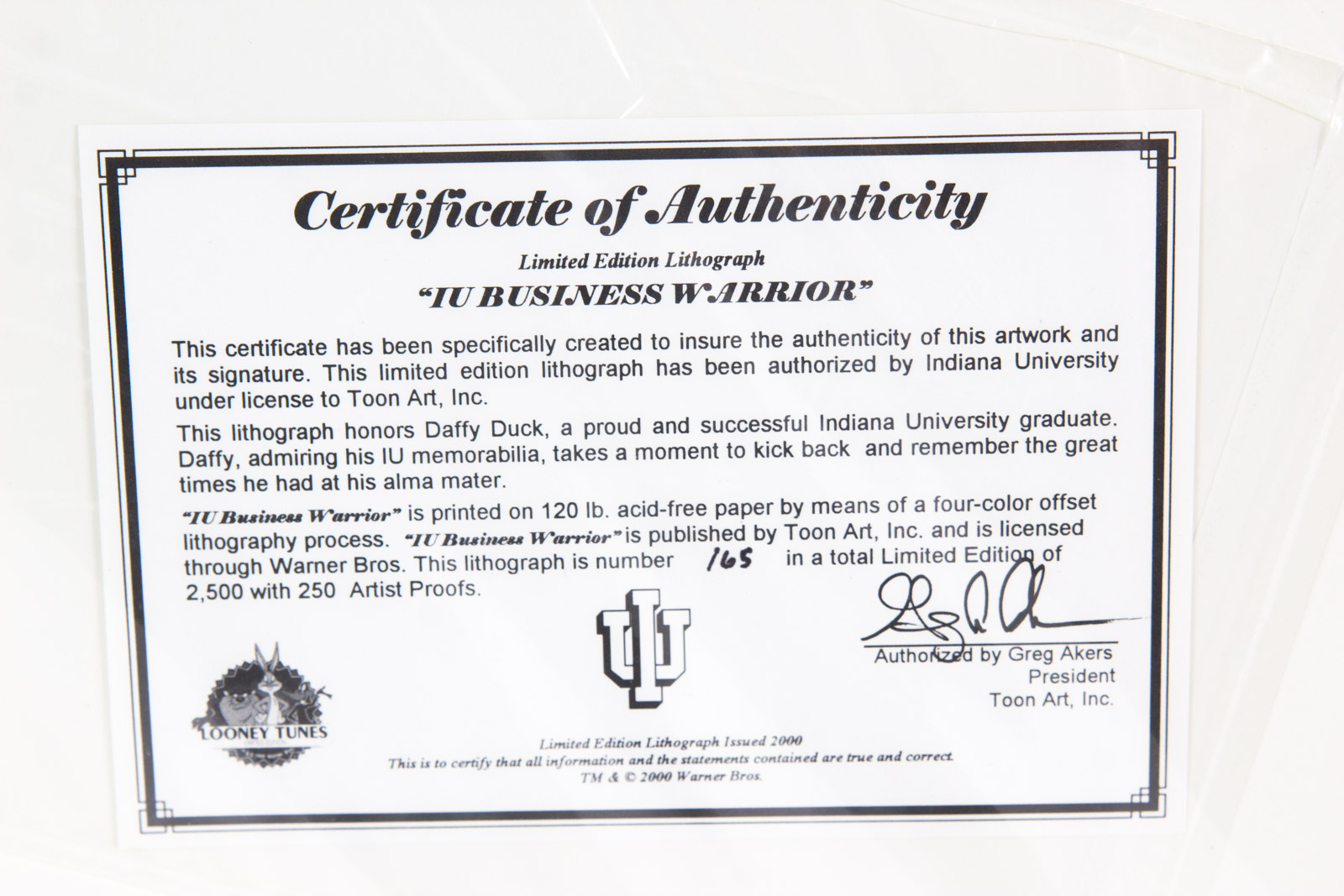 Looney Tunes "IU Business Warrior" Indiana Hoosiers Offset Lithograph