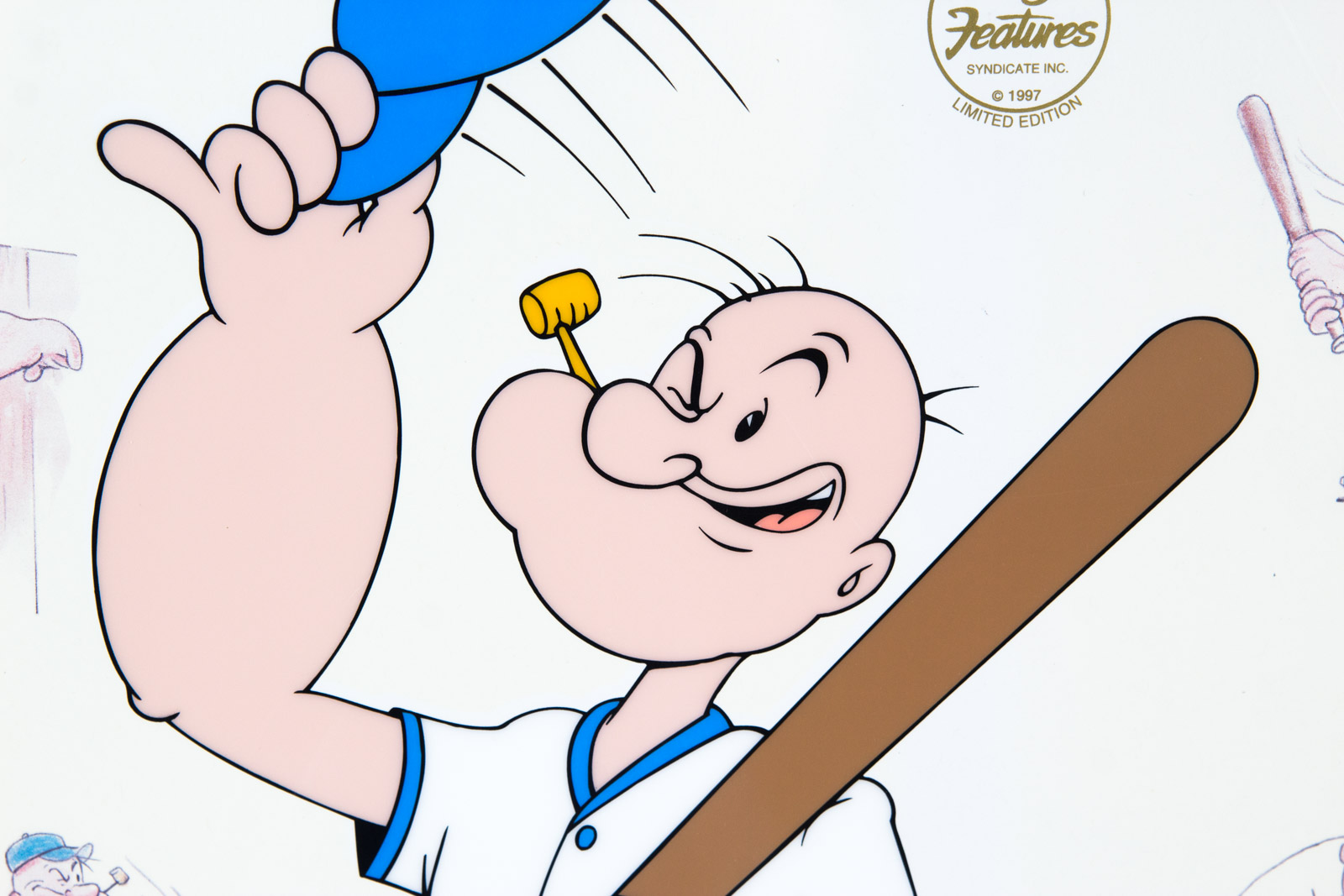 Hand Painted "Take Him Out To The Ball Game" Popeye Animation Cel Signed by Myron Waldman