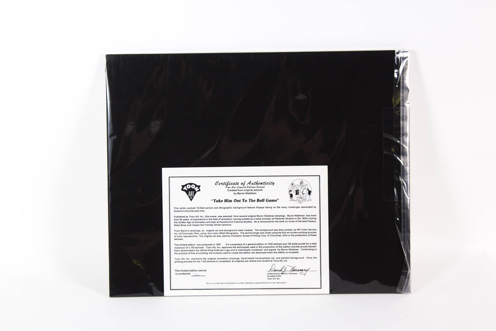 Hand Painted "Take Him Out To The Ball Game" Popeye Animation Cel Signed by Myron Waldman