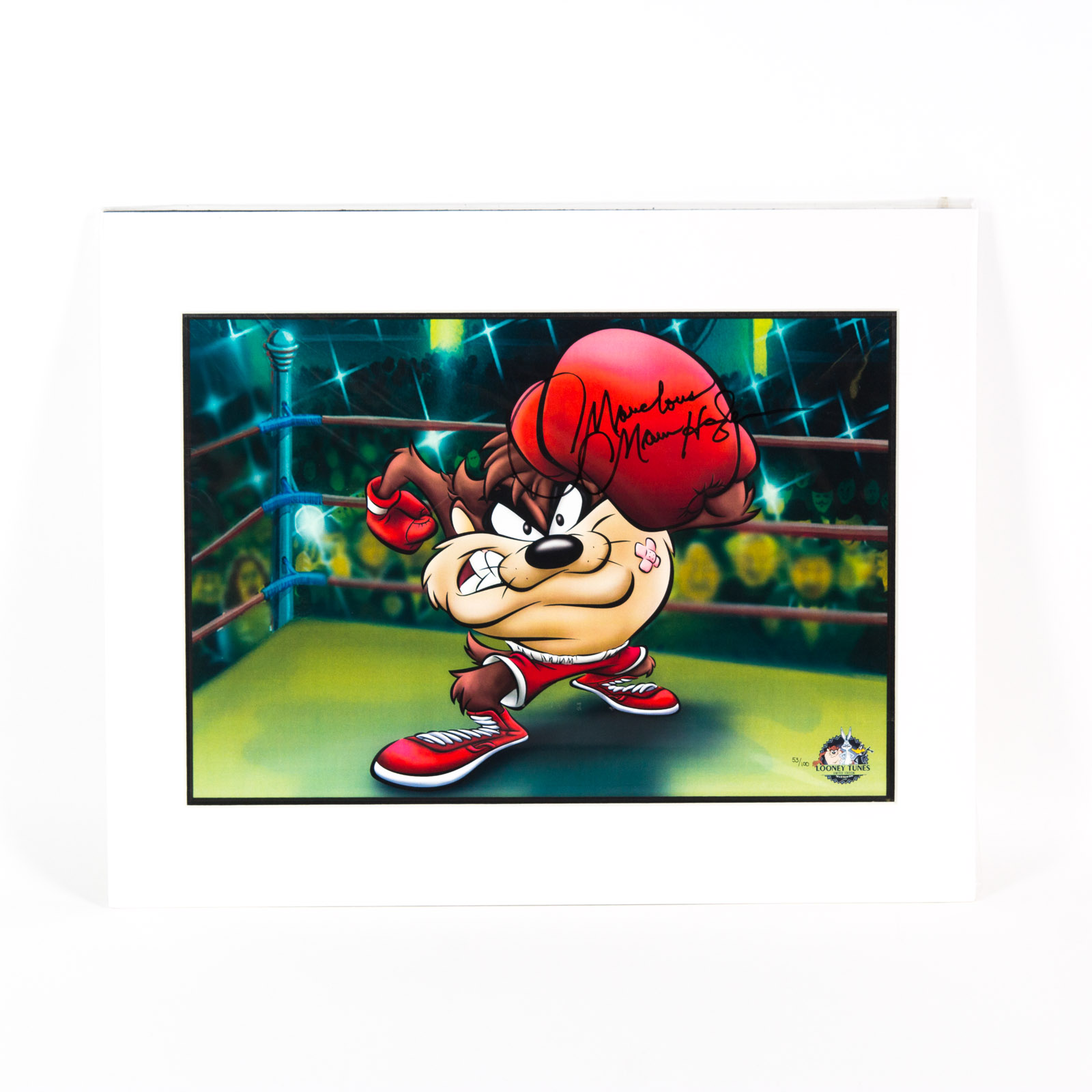 Marvelous Marvin Hagler Signed Looney Tunes "Knockout Taz" Boxing Lithograph