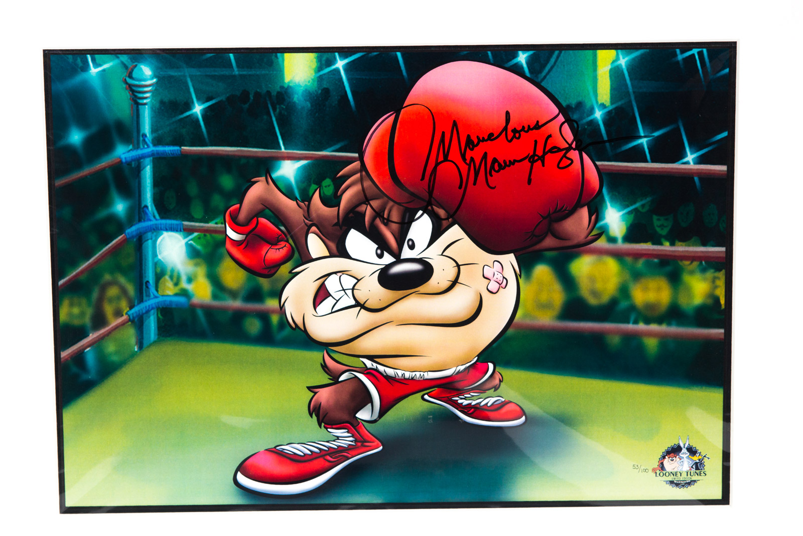 Marvelous Marvin Hagler Signed Looney Tunes "Knockout Taz" Boxing Lithograph