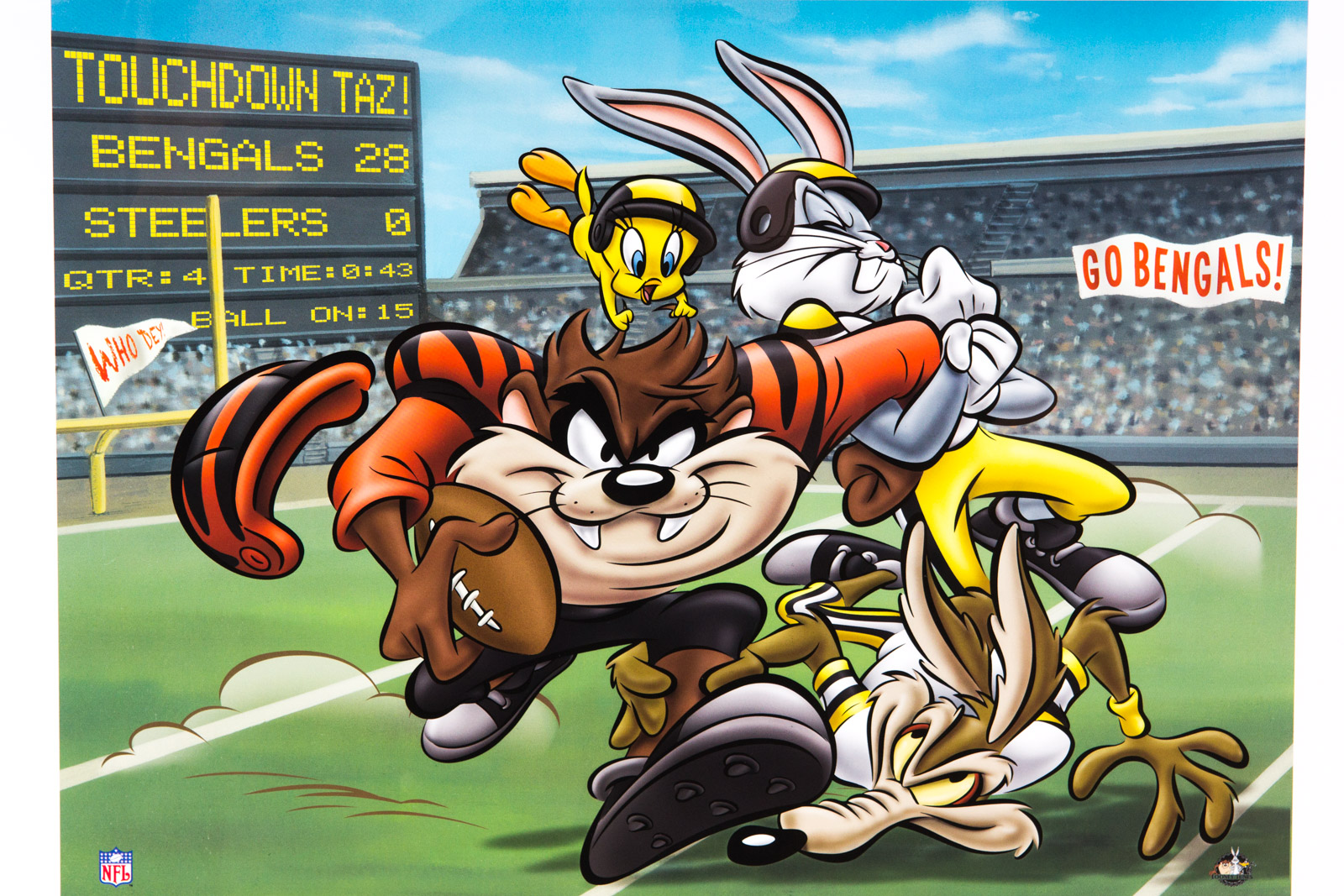 Looney Tunes "Touch Down Taz" Cincinnati Bengals Offset Lithograph