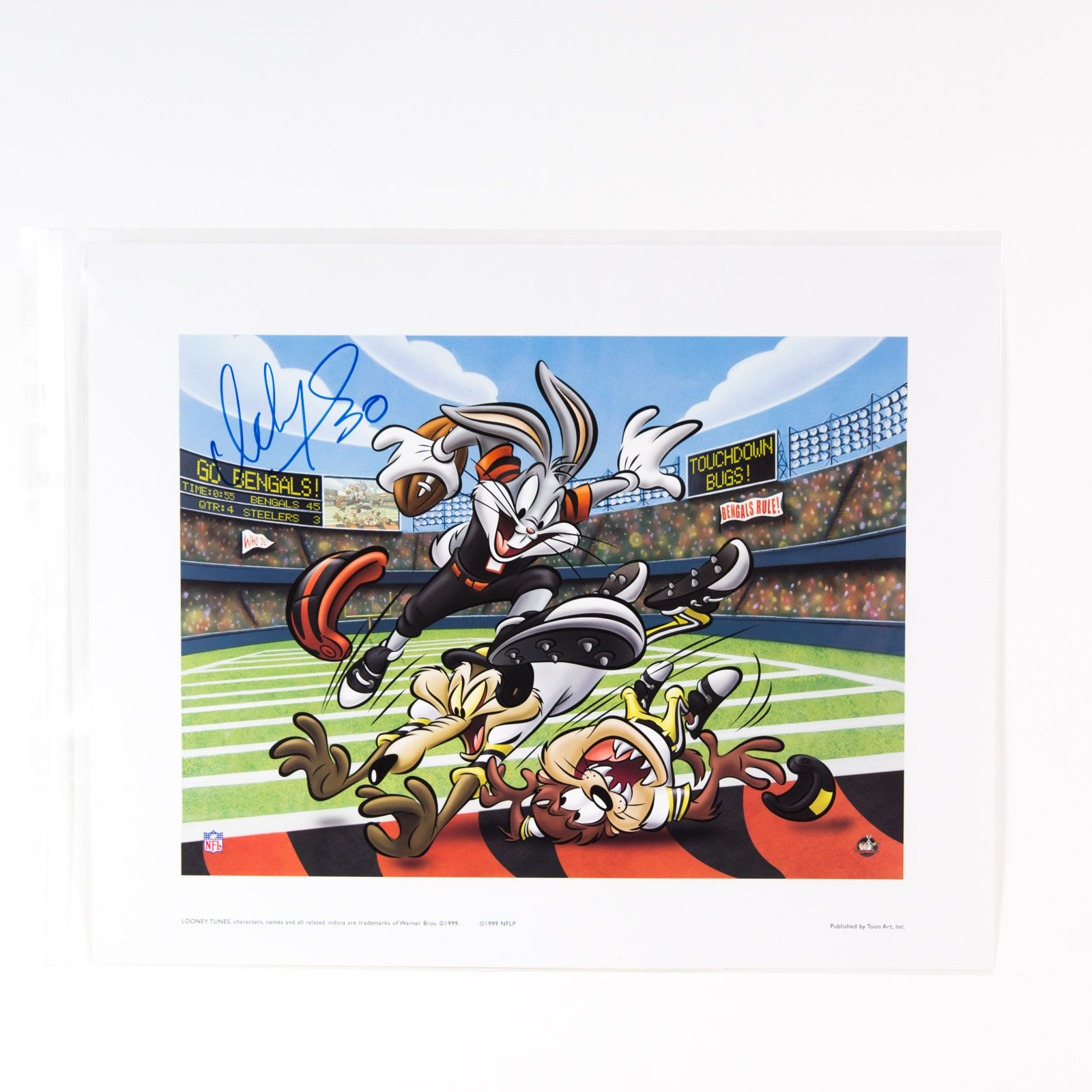 Ickey Woods Signed Looney Tunes "Touch Down Bugs" Cincinnati Bengals Offset Lithograph