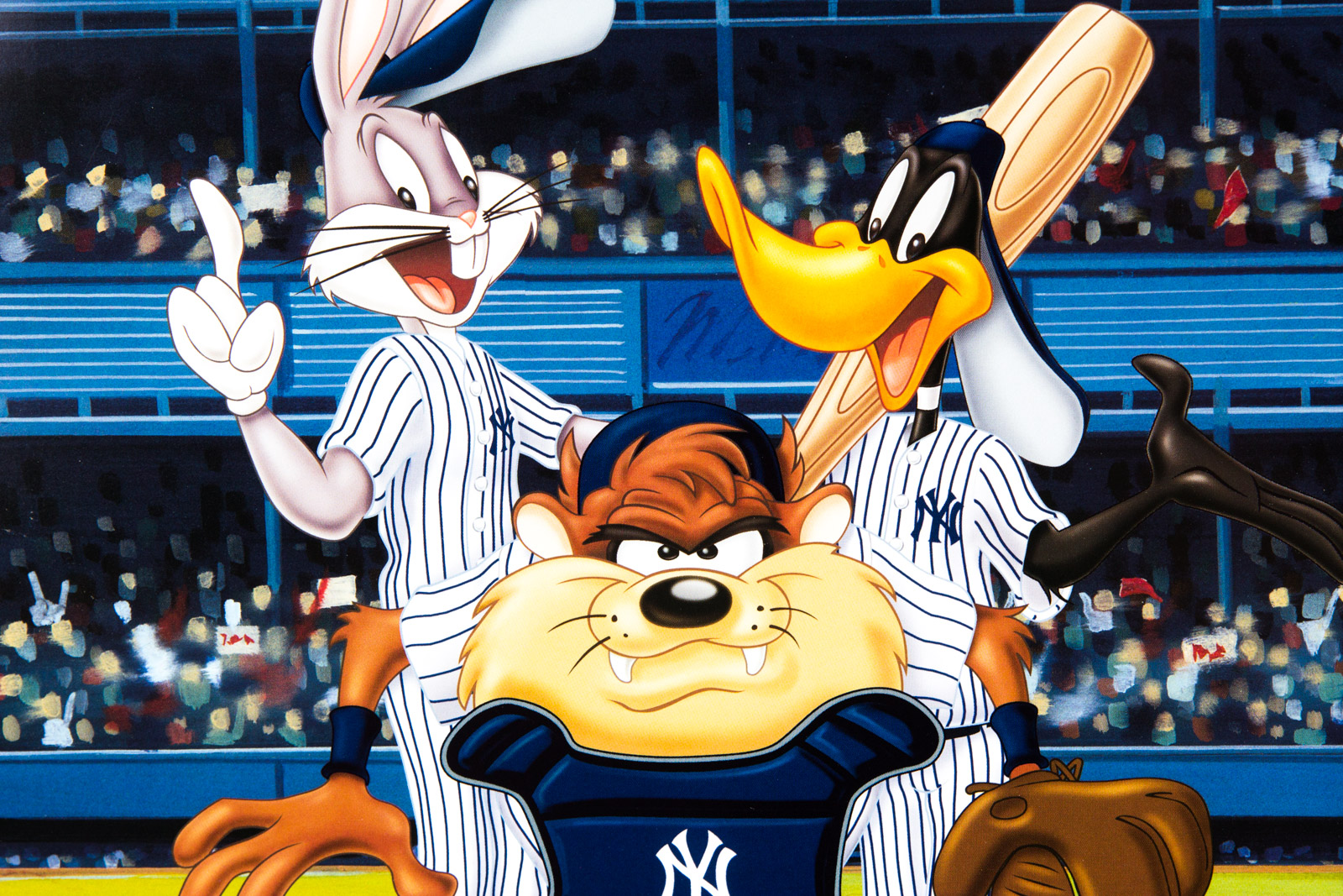 Yogi Berra Signed Looney Tunes "At the Plate" New York Yankees Lithograph