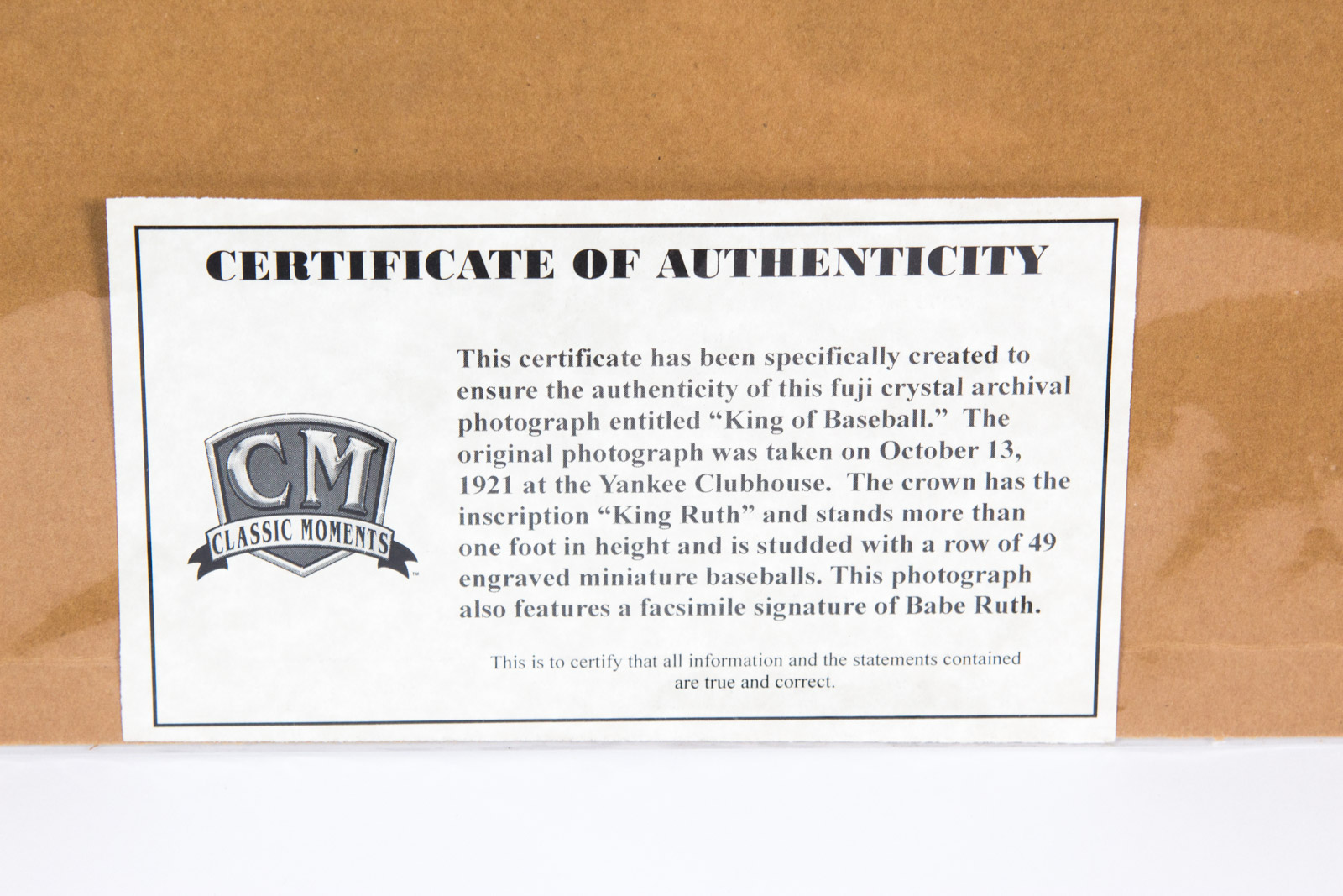 "King of Baseball" Fuji Crystal Archival Photograph with Facsimile Babe Ruth Signature