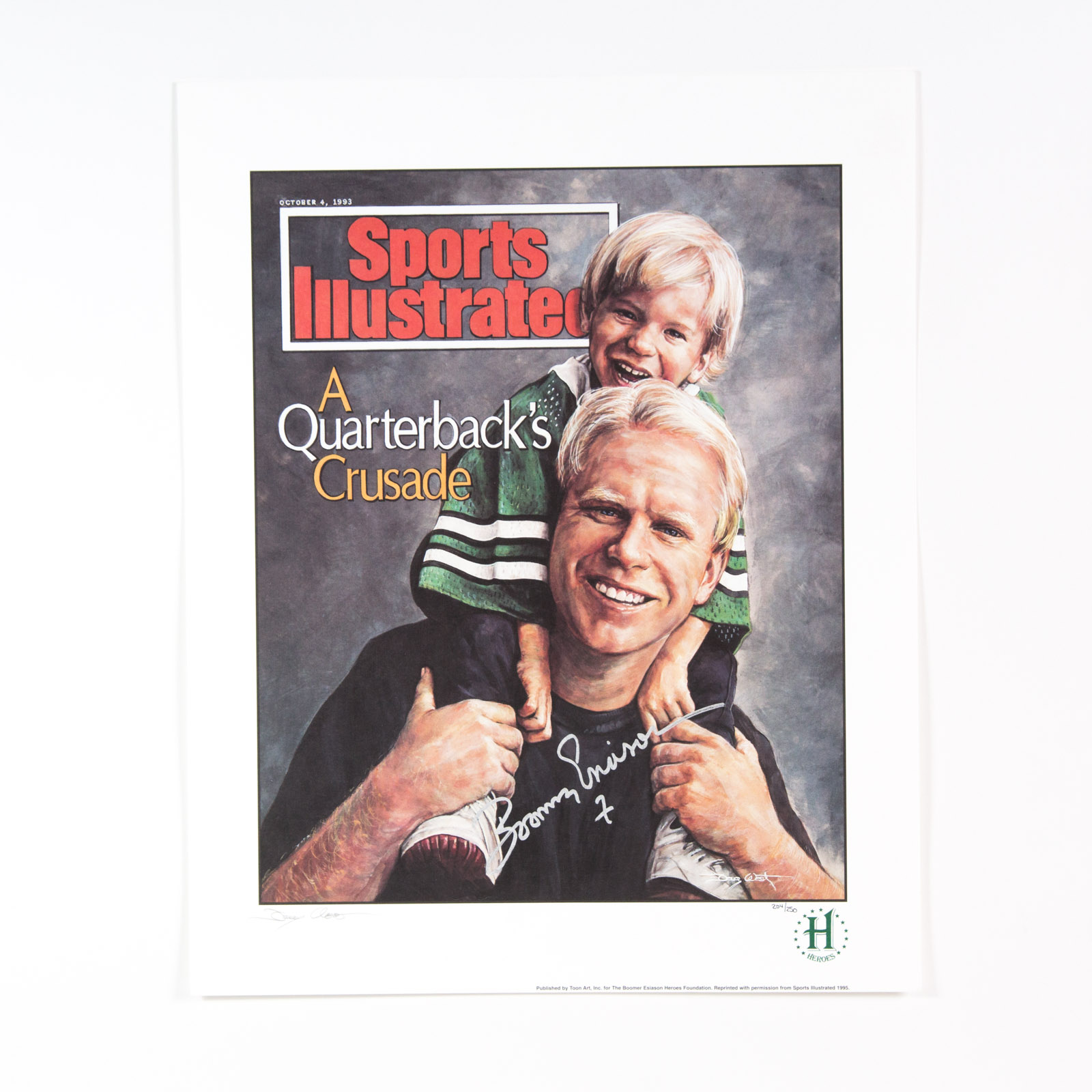 After Doug West Color Lithograph "A Quarterback's Crusade" Signed by Boomer Esiason