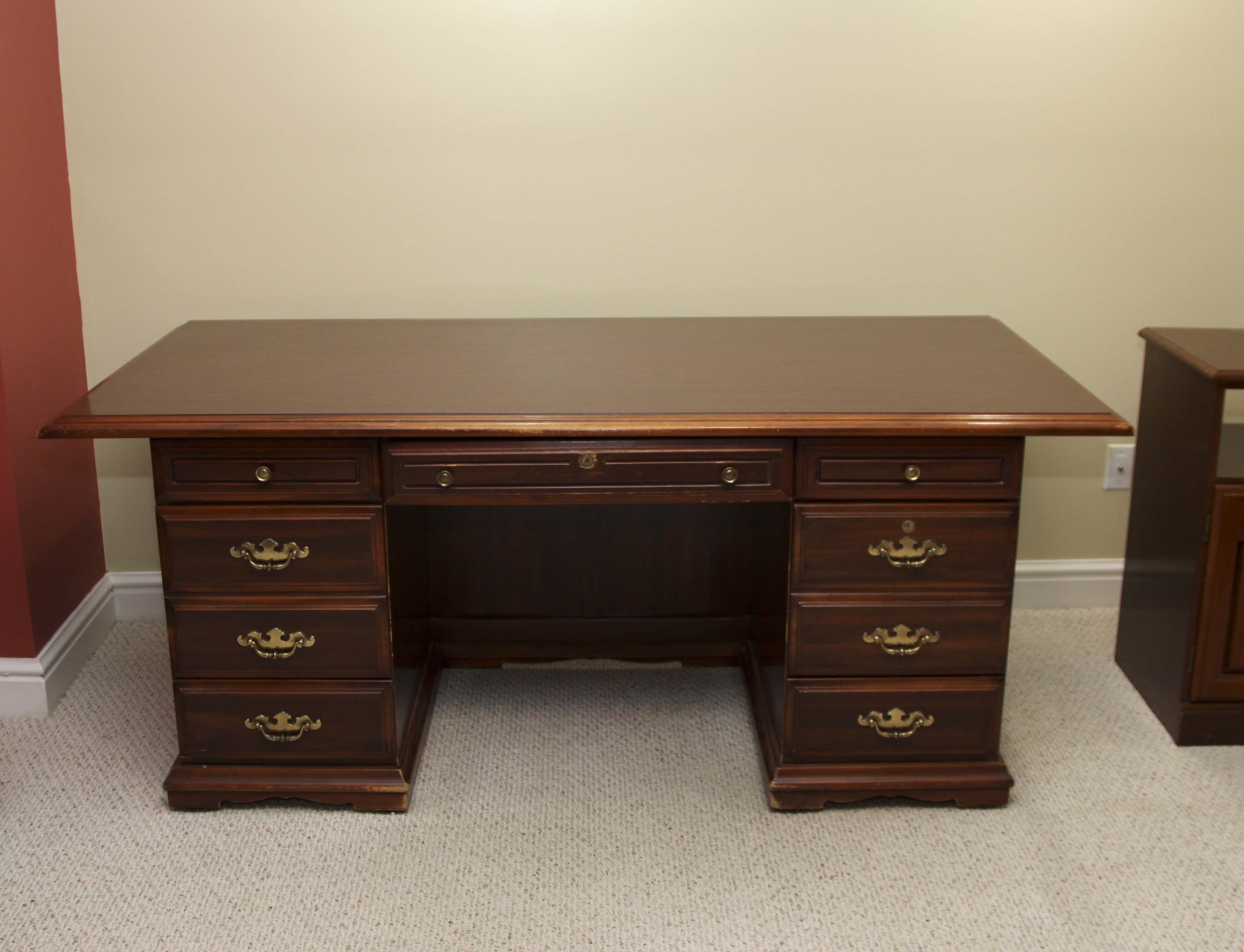 A wooden office desk
