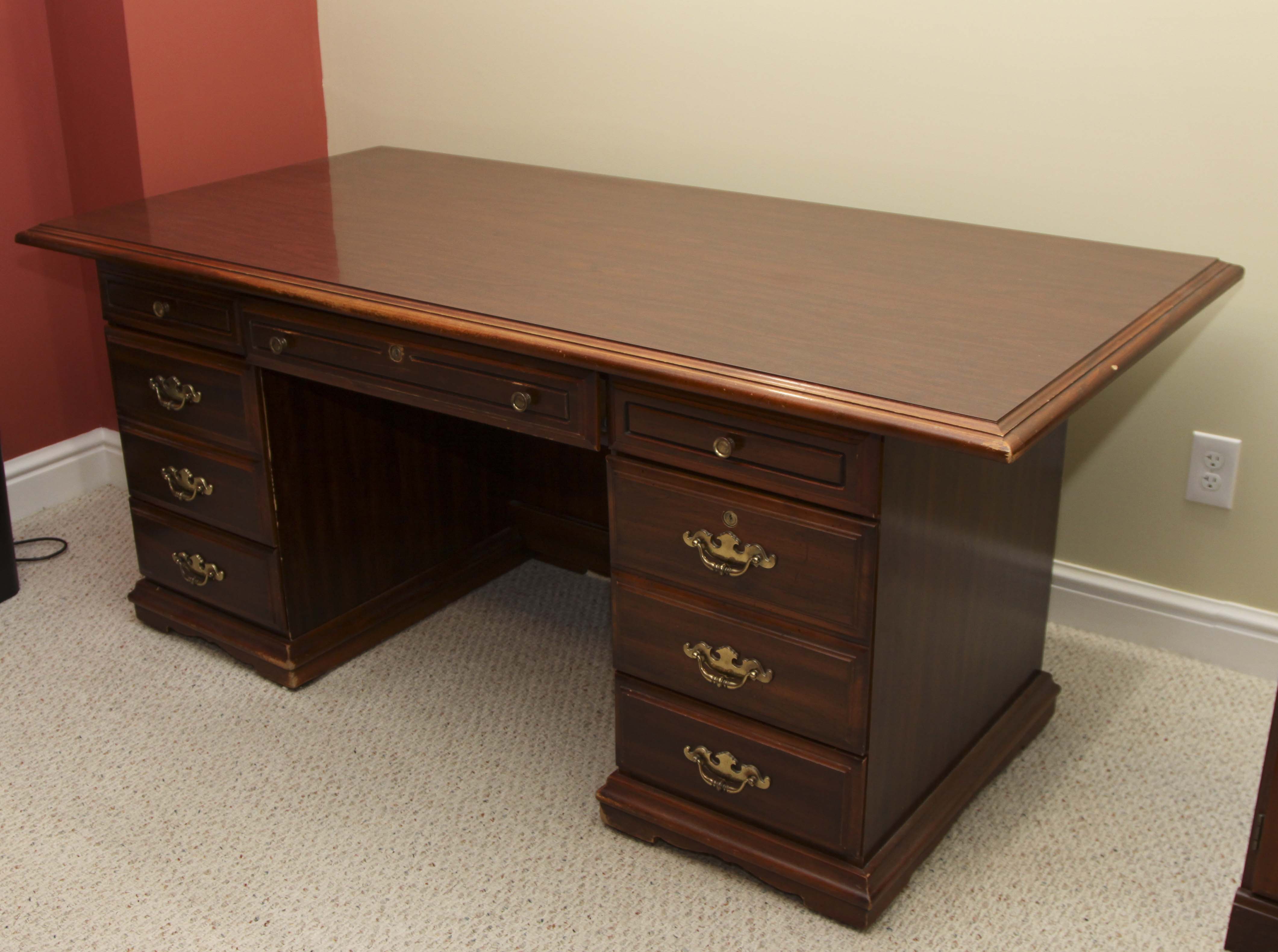 A wooden office desk