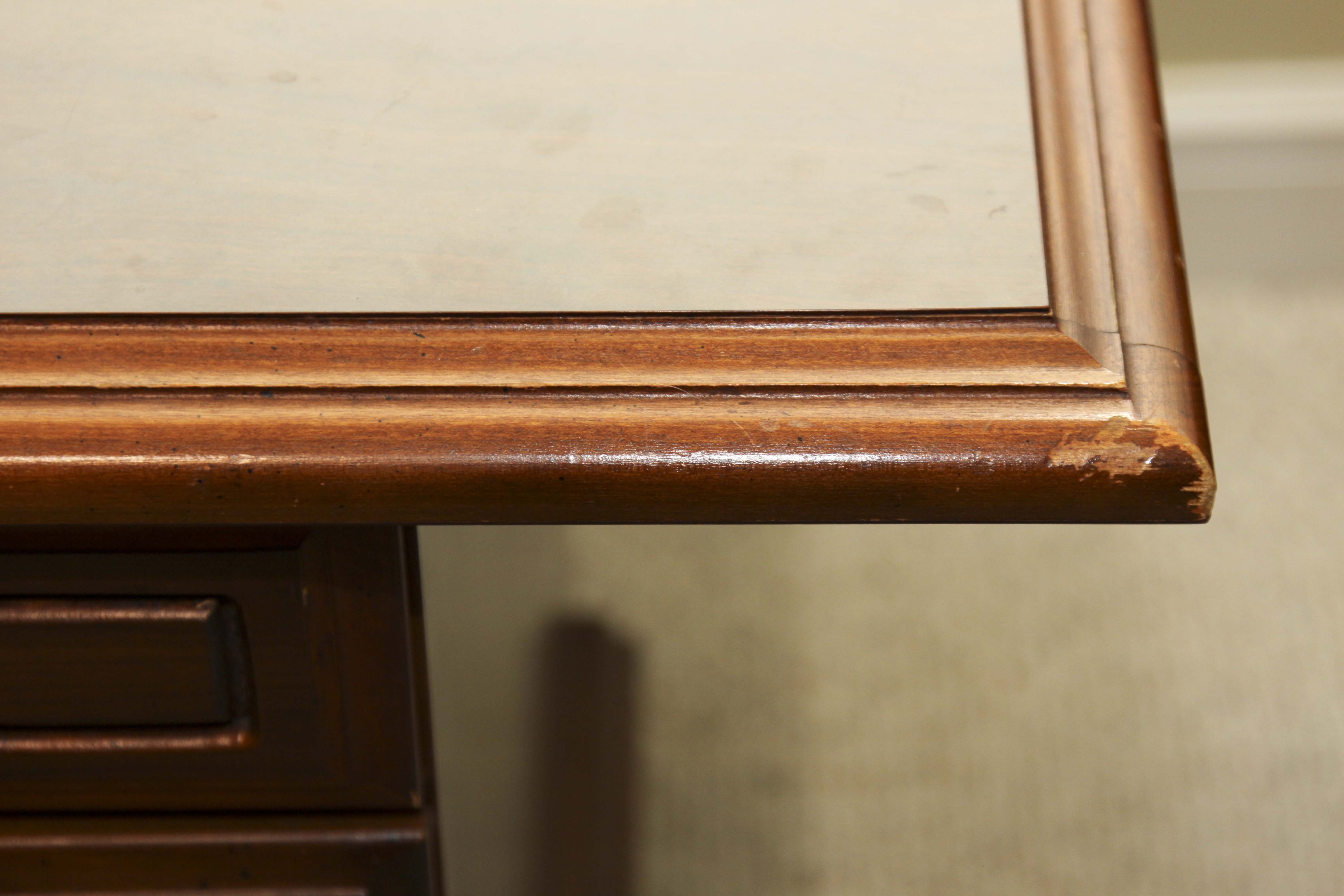 A wooden office desk