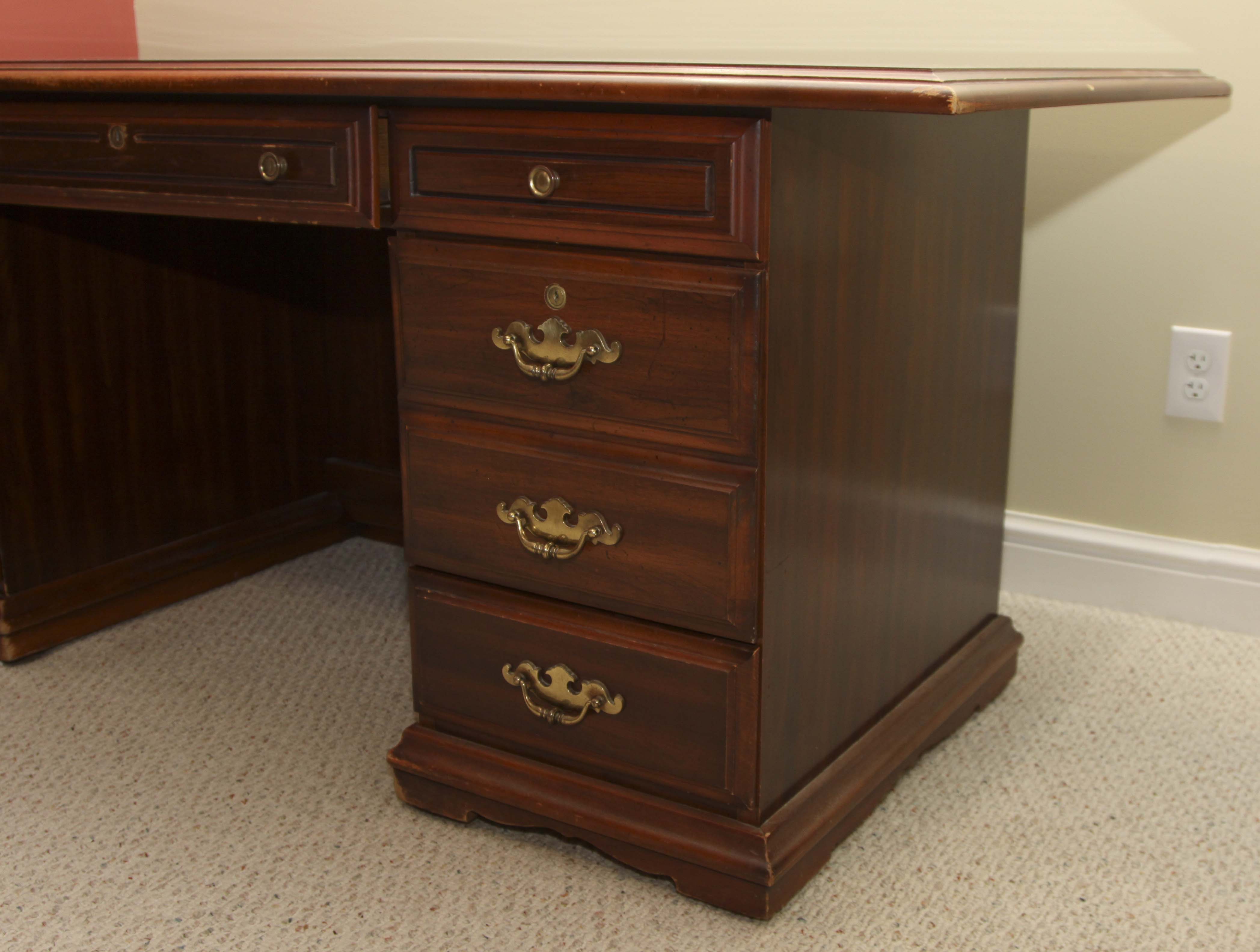 A wooden office desk