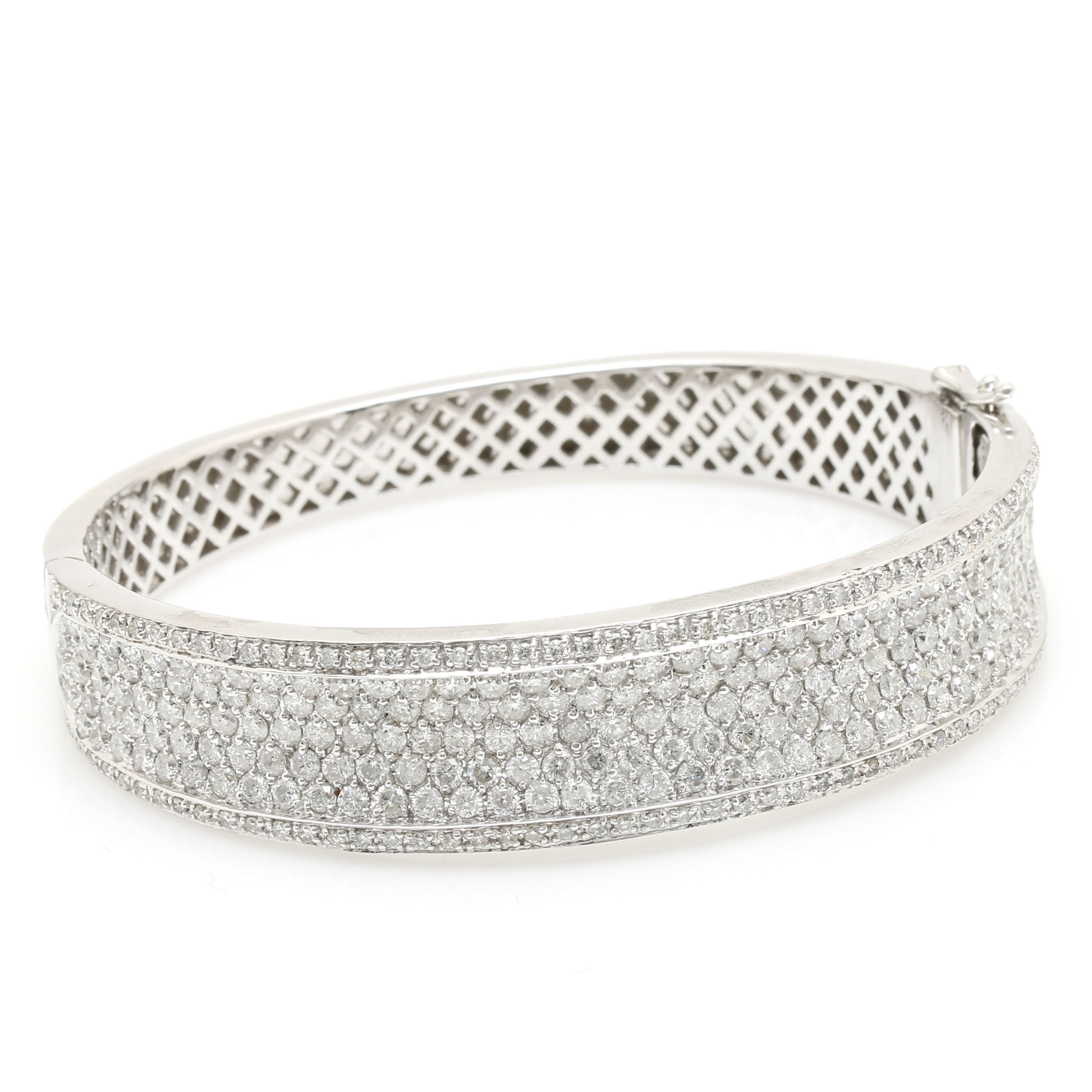 18K White Gold 6.90 CTW Pavé Diamond Bangle