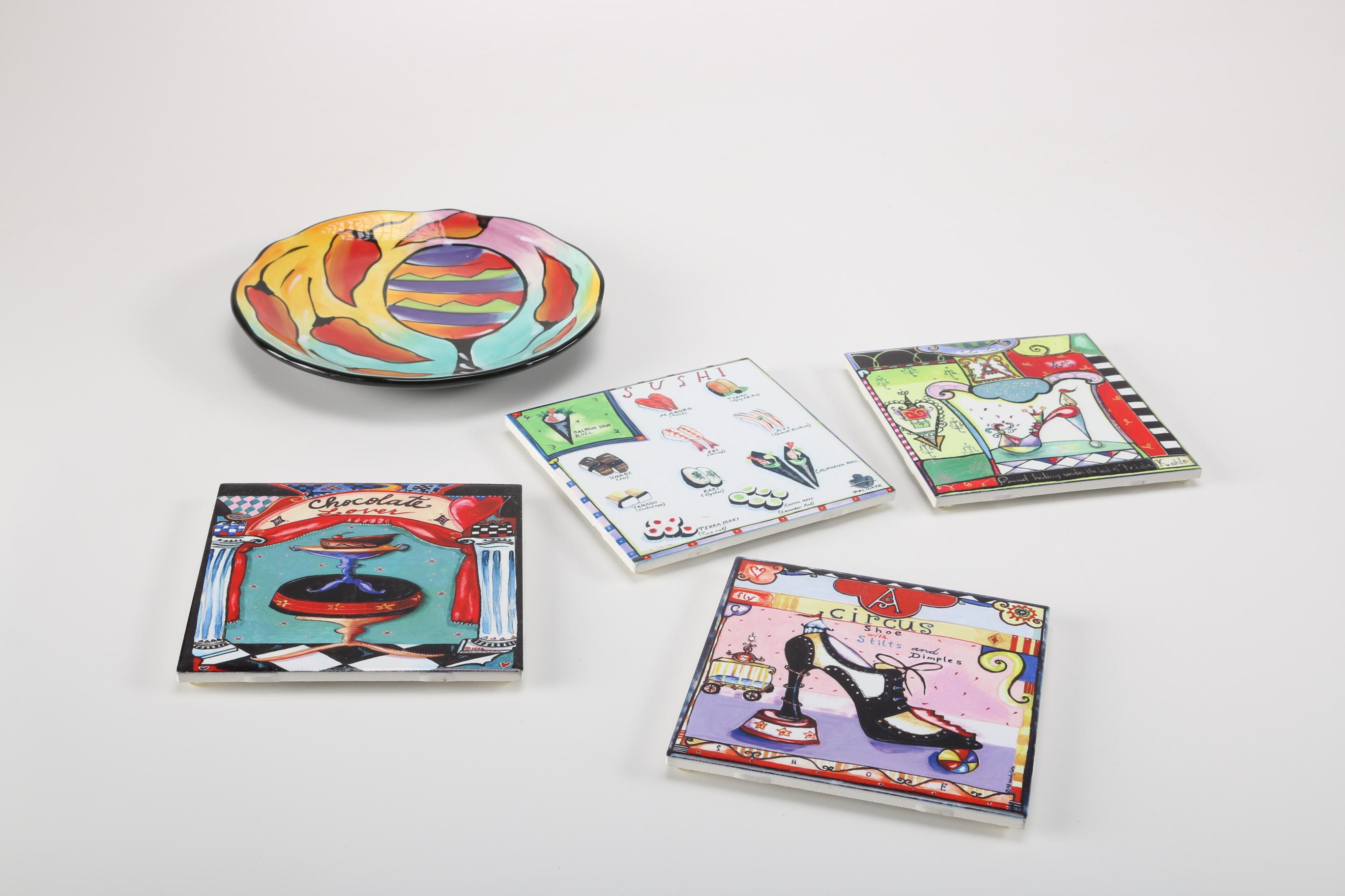 Decorative Clay Art "Maraca" Plate and Wendy Costa Trivets