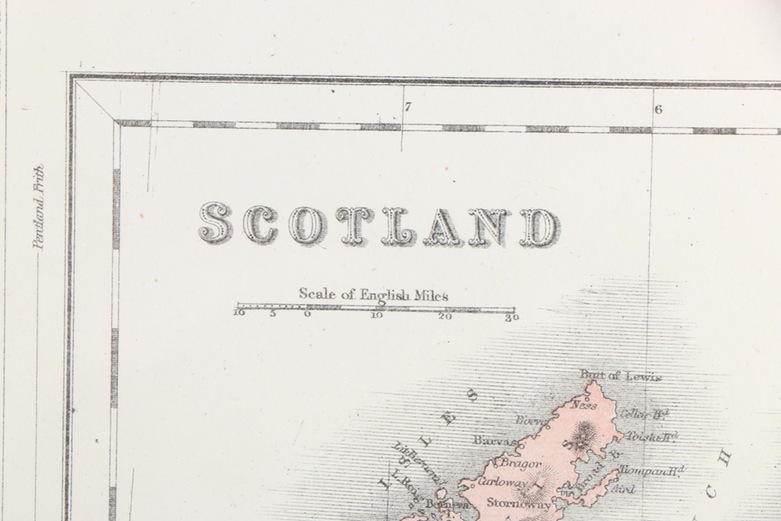 Framed Lithograph of a Map of Scotland