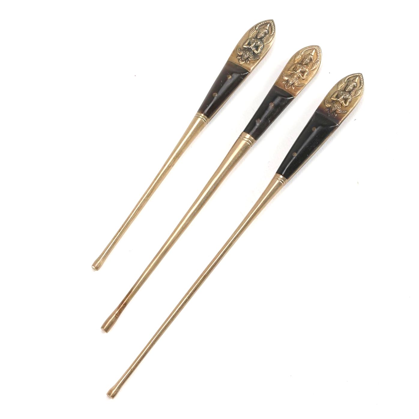 Vintage Thai "Willy" Brass and Wood Swizzle Sticks