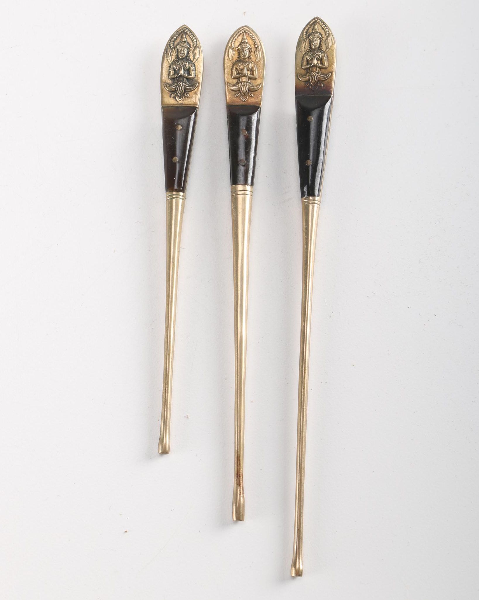 Vintage Thai "Willy" Brass and Wood Swizzle Sticks