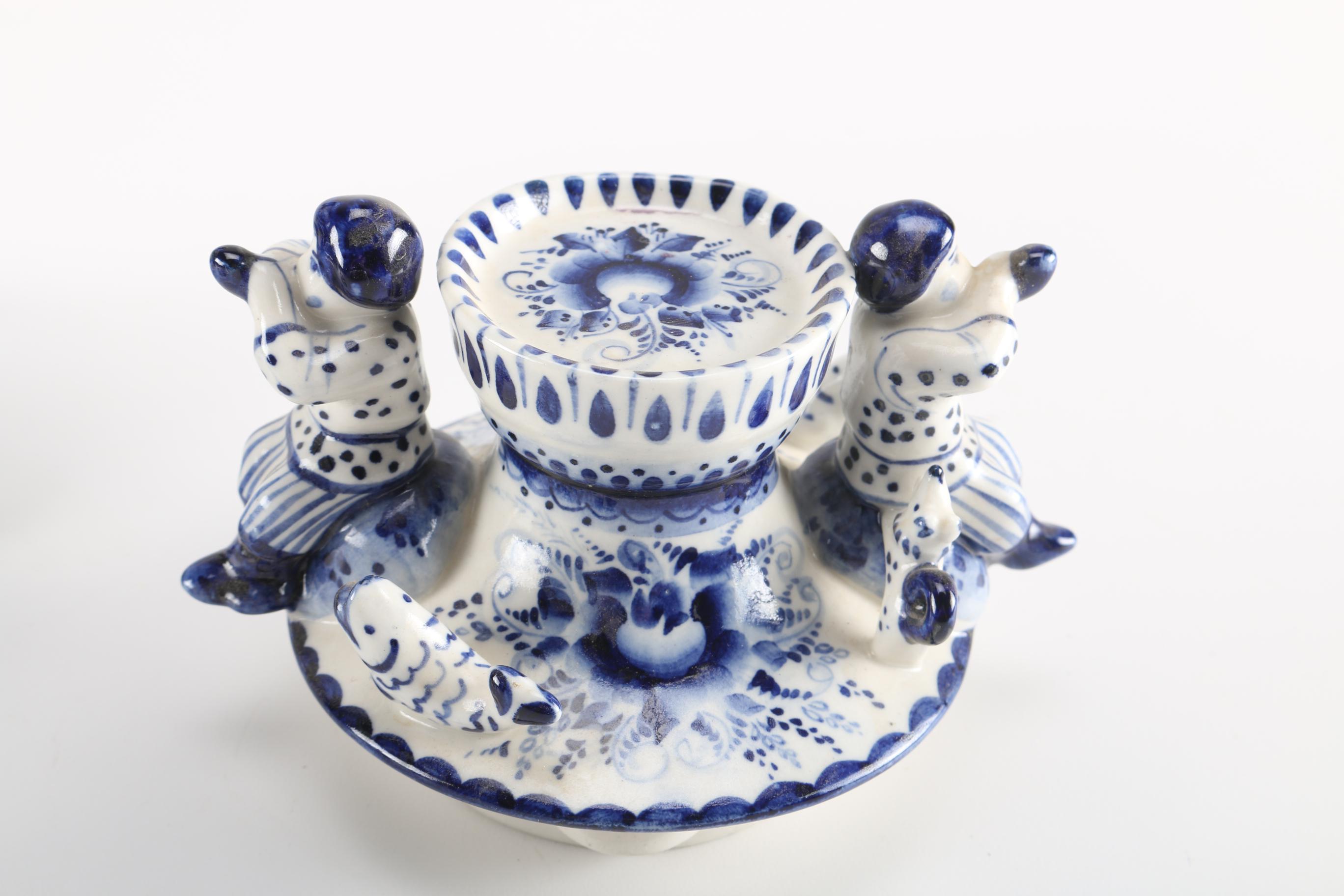 Russian Blue and White Porcelain Samovar Teapot