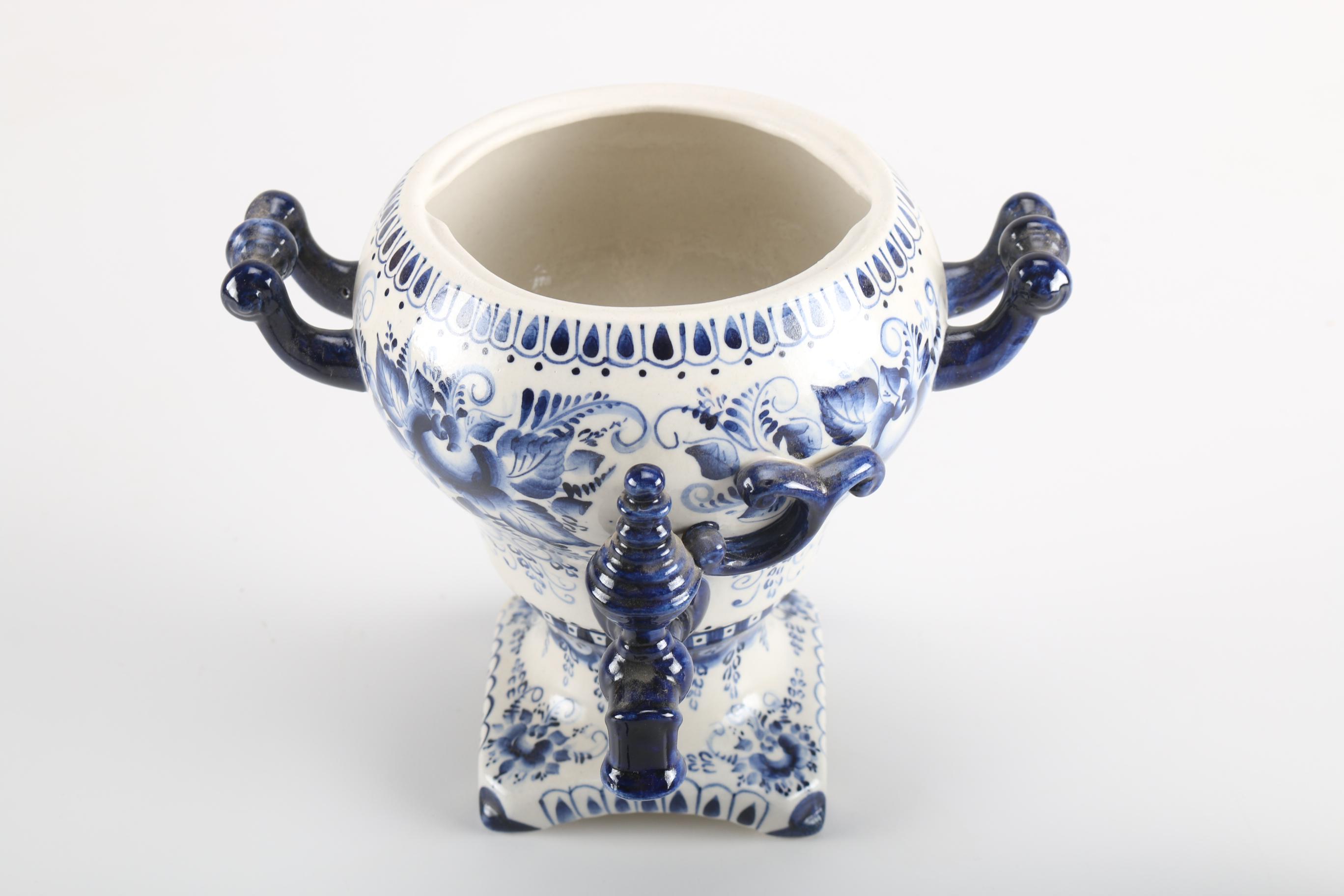 Russian Blue and White Porcelain Samovar Teapot