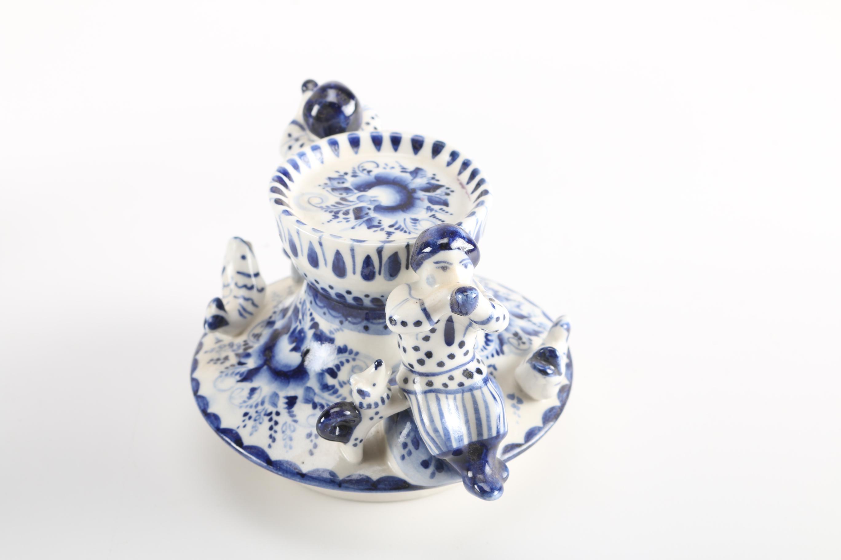 Russian Blue and White Porcelain Samovar Teapot