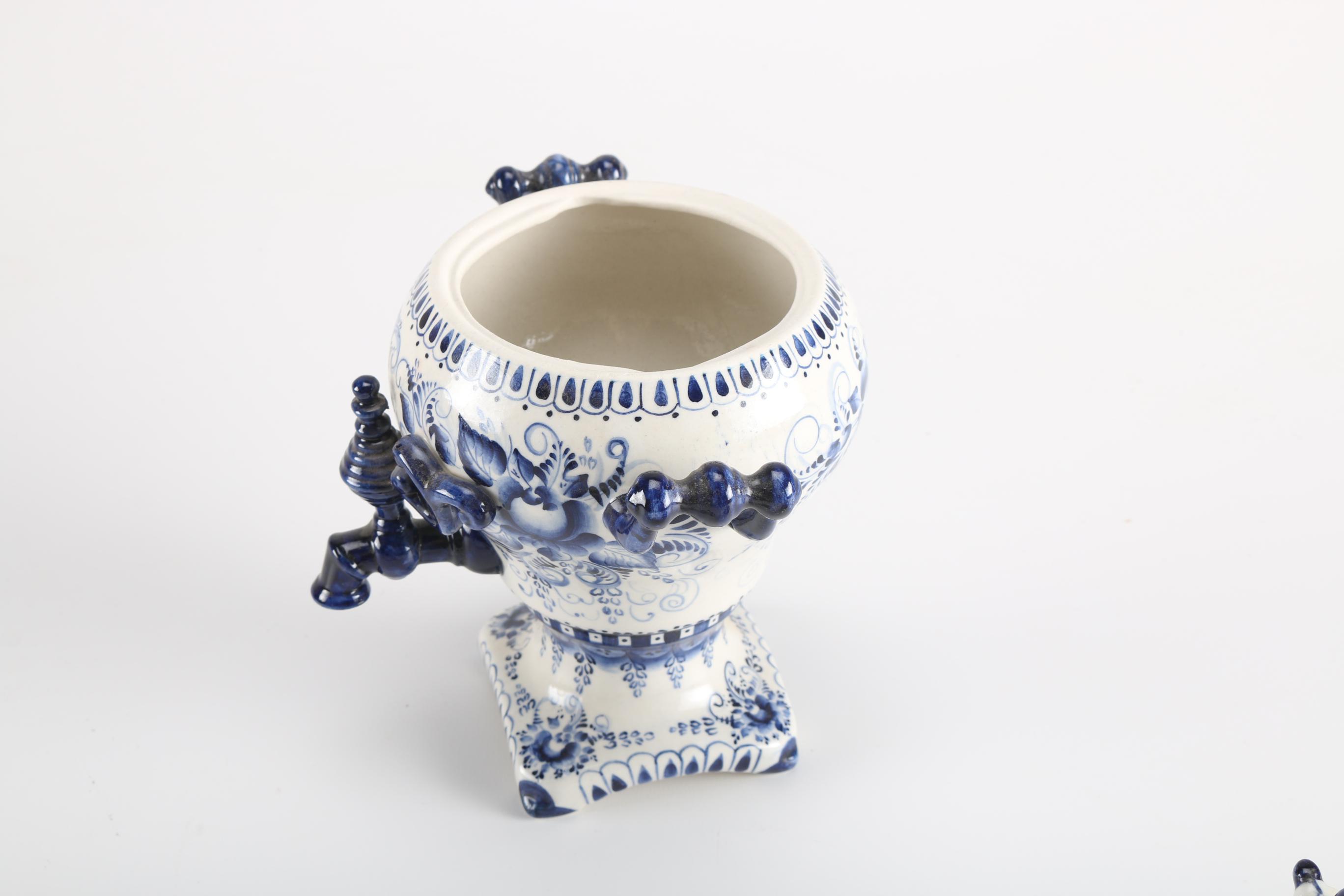 Russian Blue and White Porcelain Samovar Teapot