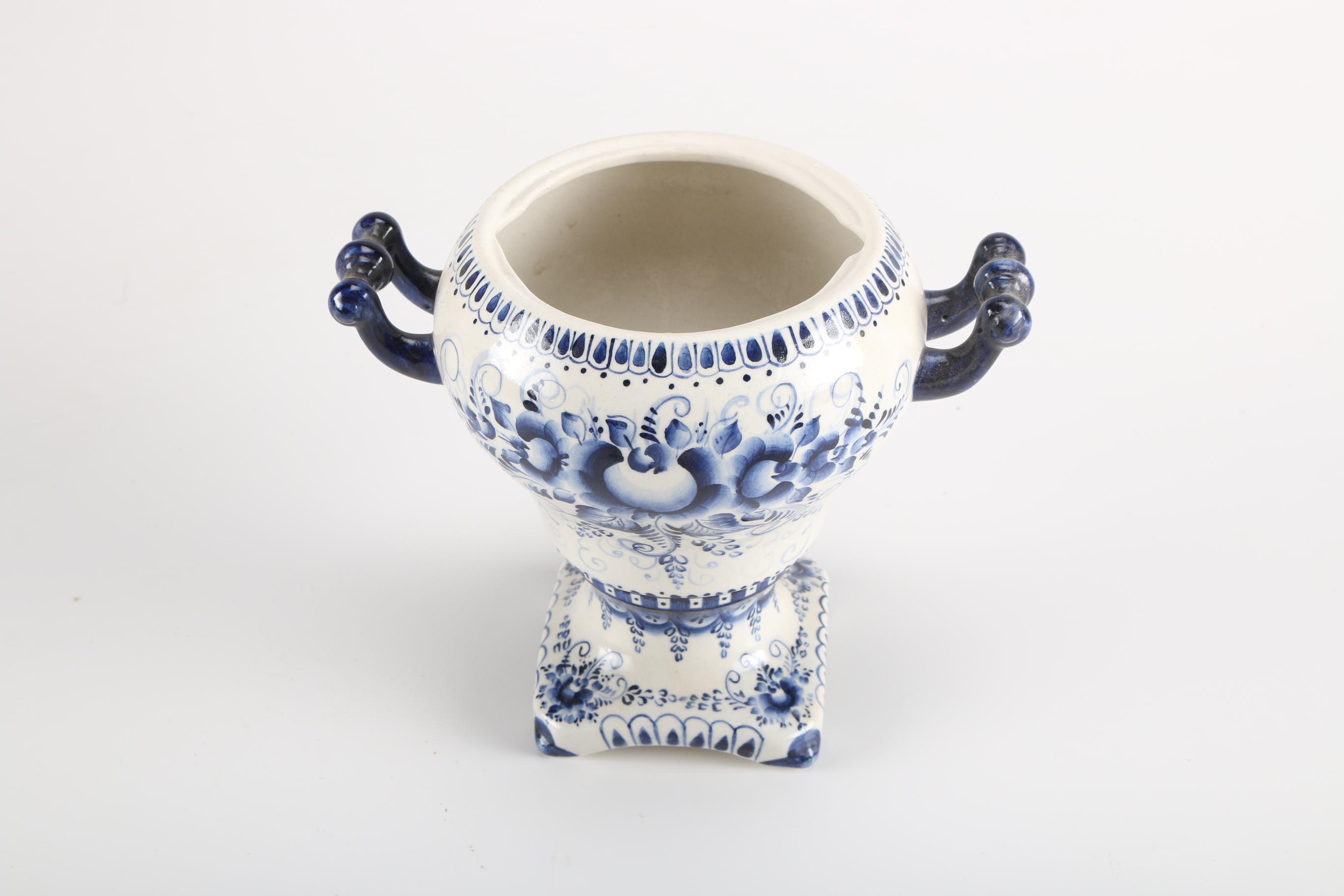 Russian Blue and White Porcelain Samovar Teapot