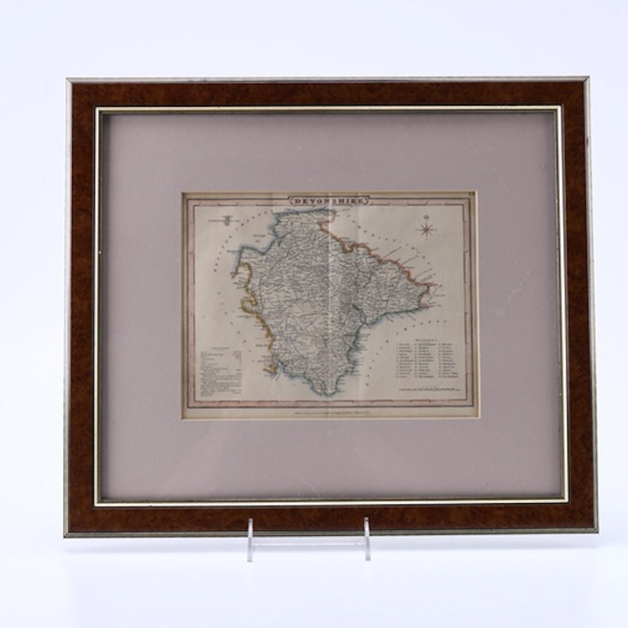 Hand-Colored Etching Map of Devonshire