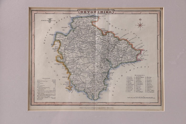 Hand-Colored Etching Map of Devonshire