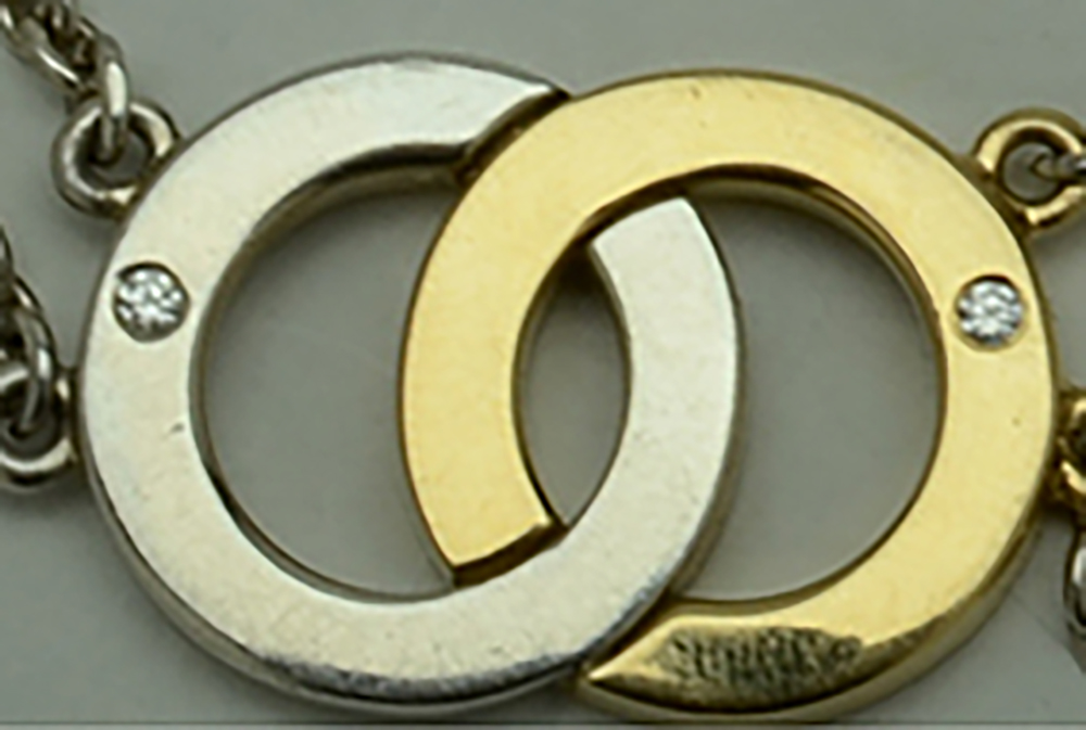 Sterling and 18K Yellow Gold Diamond Double Ring Pendant Necklace