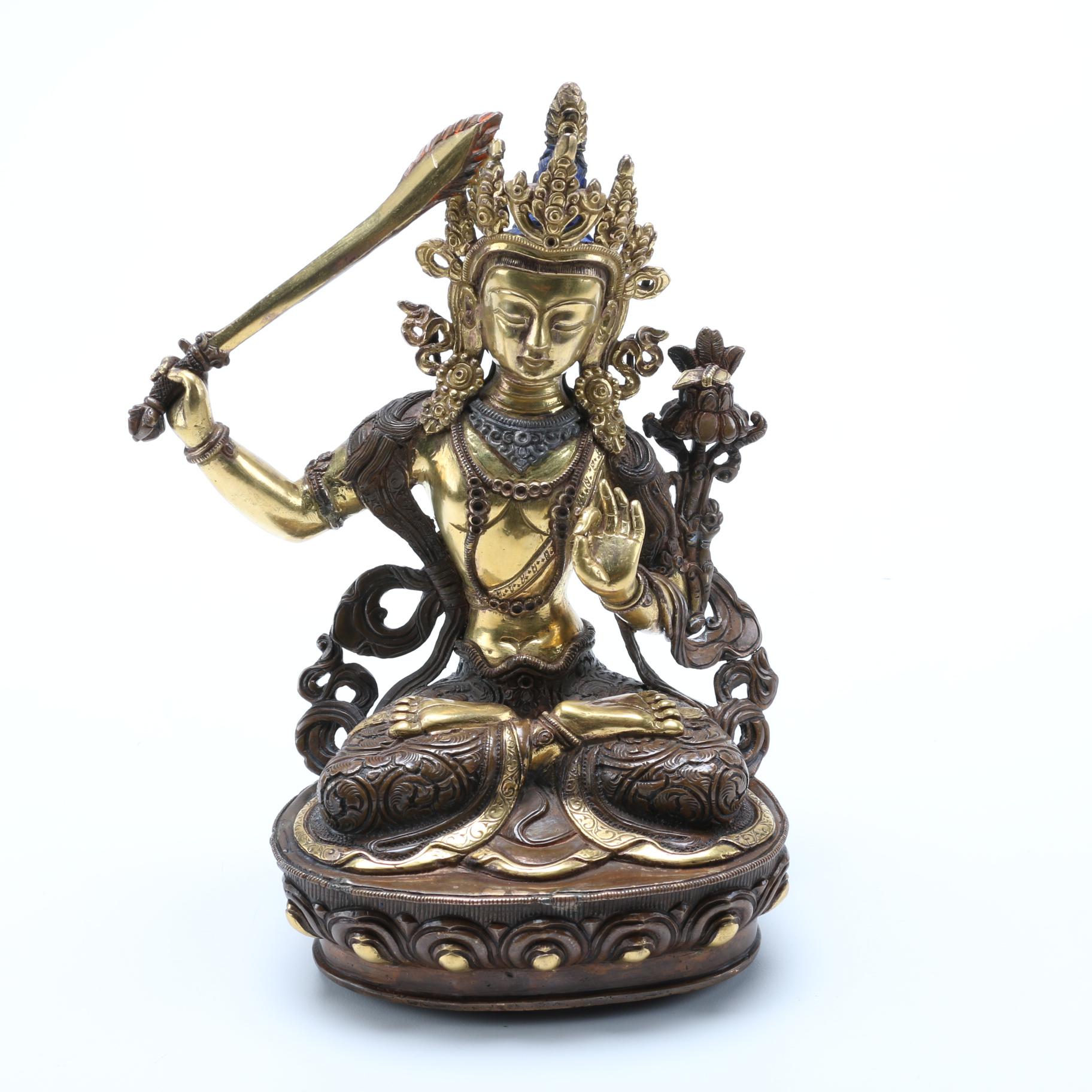 Metal Tibetan Manjushri Bodhisattva Buddhist Statue