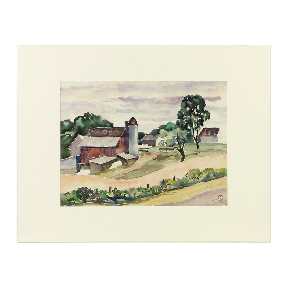 Carl Zimmerman Watercolor Painting on Paper of Rural Scene