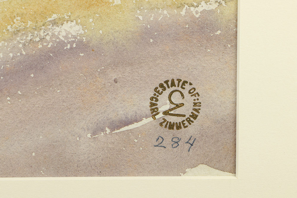 Carl Zimmerman Watercolor Painting on Paper of Rural Scene