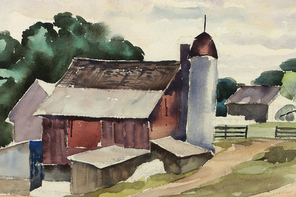 Carl Zimmerman Watercolor Painting on Paper of Rural Scene