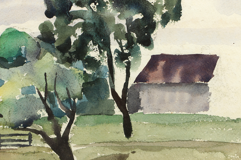 Carl Zimmerman Watercolor Painting on Paper of Rural Scene
