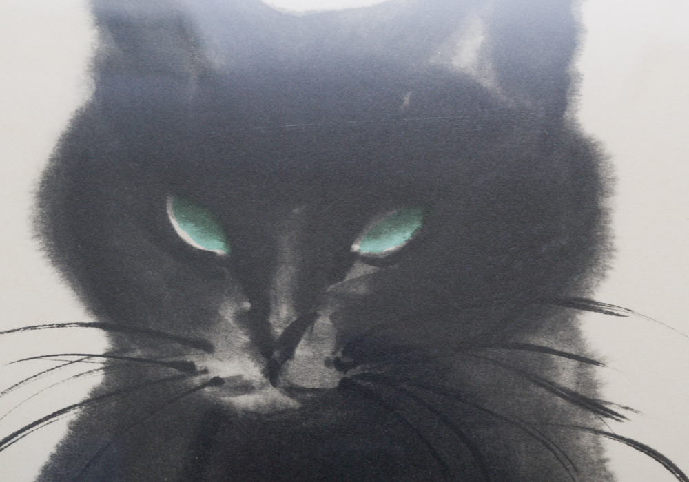 Da Wei Kwo Lithograph Titled "Tess" Depicting a Black Cat