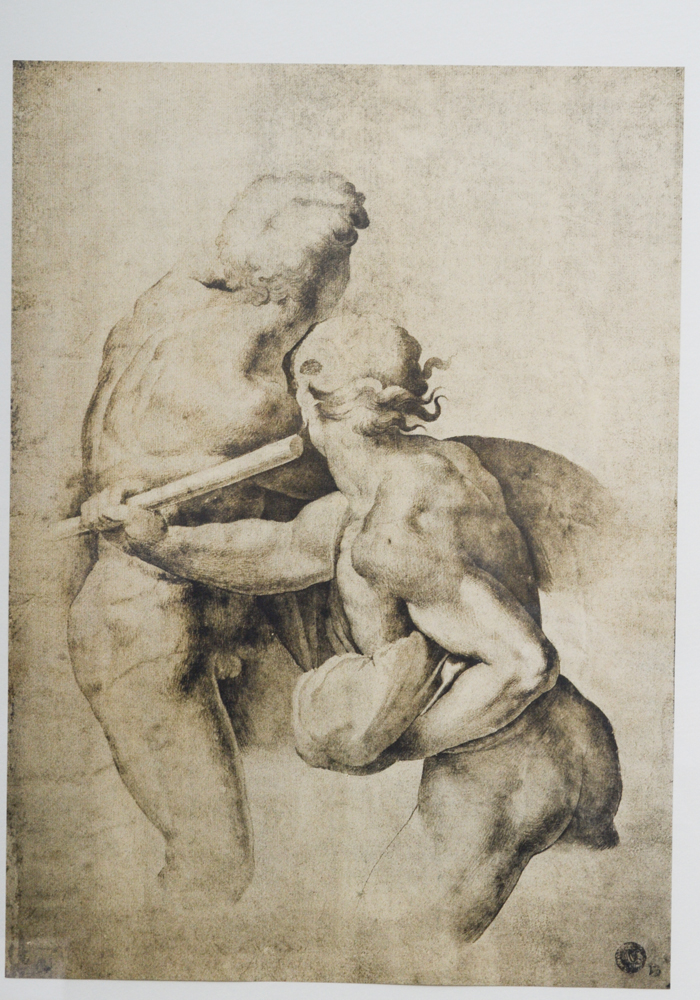 After Michelangelo Giclee of Drawing Depicting Two Nude Males in Battle