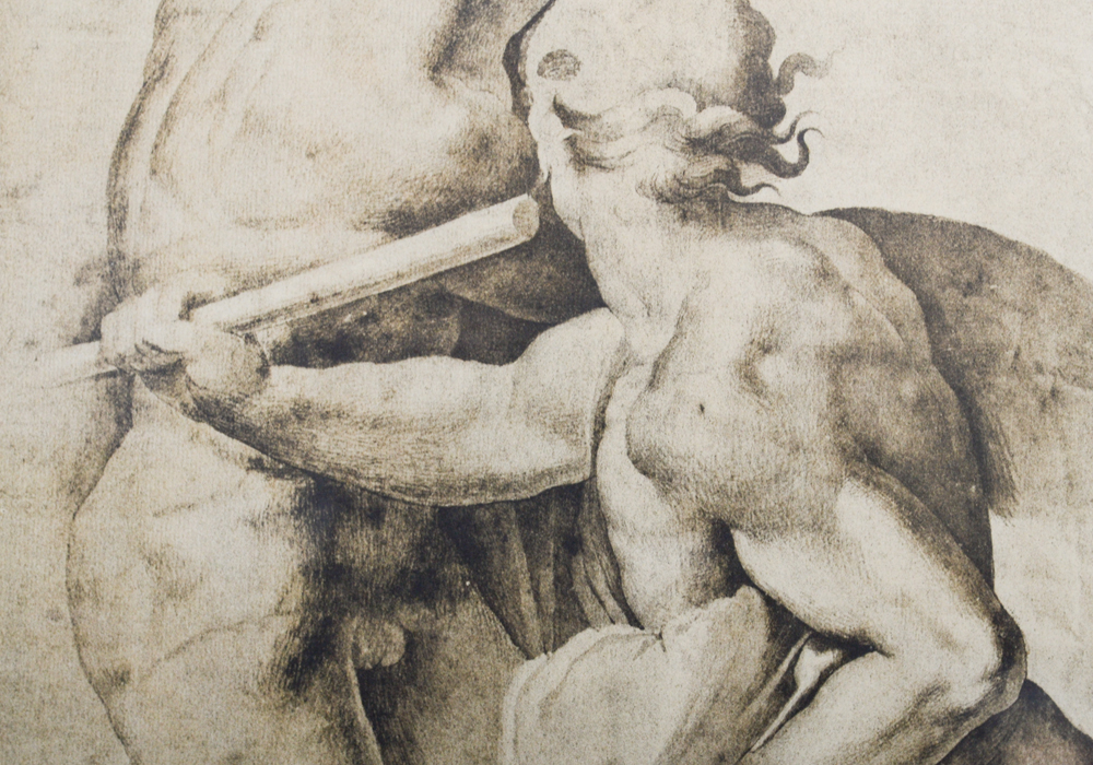 After Michelangelo Giclee of Drawing Depicting Two Nude Males in Battle