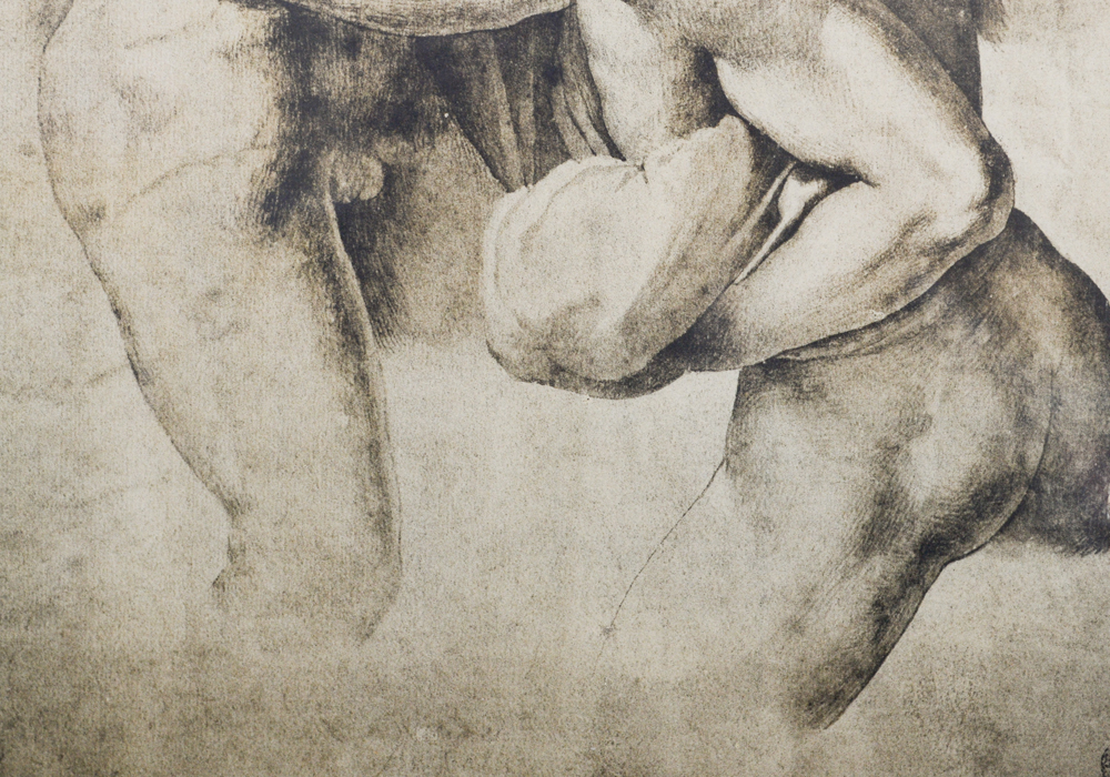 After Michelangelo Giclee of Drawing Depicting Two Nude Males in Battle