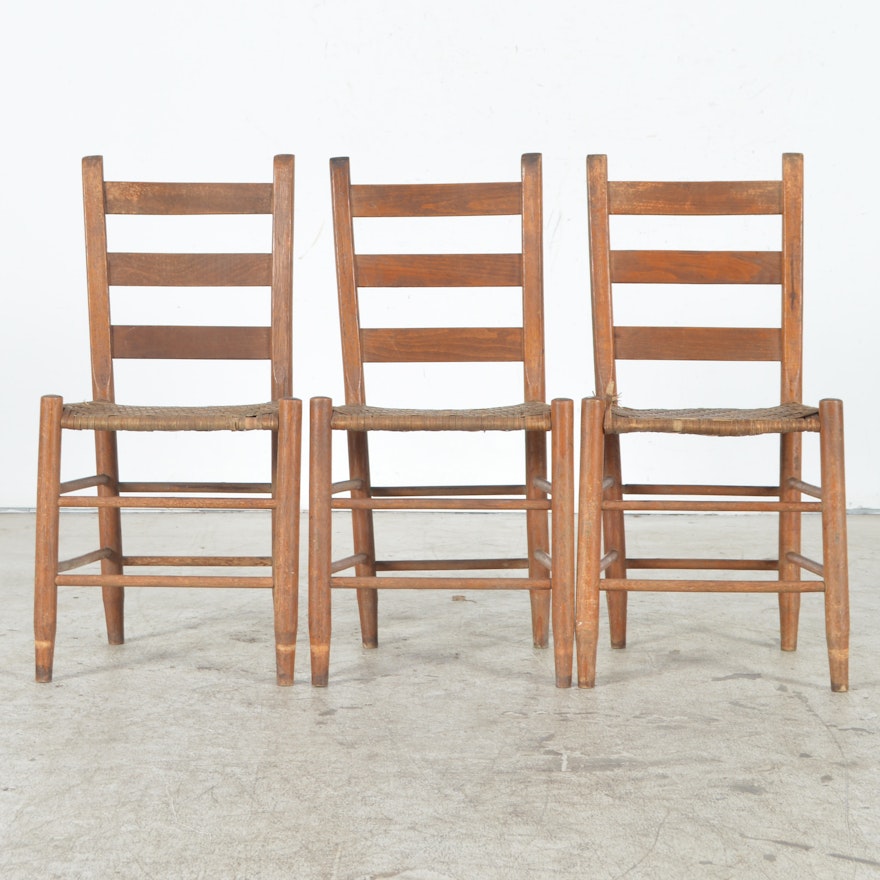 Antique Ladder Back Chairs with Cane Woven Seats