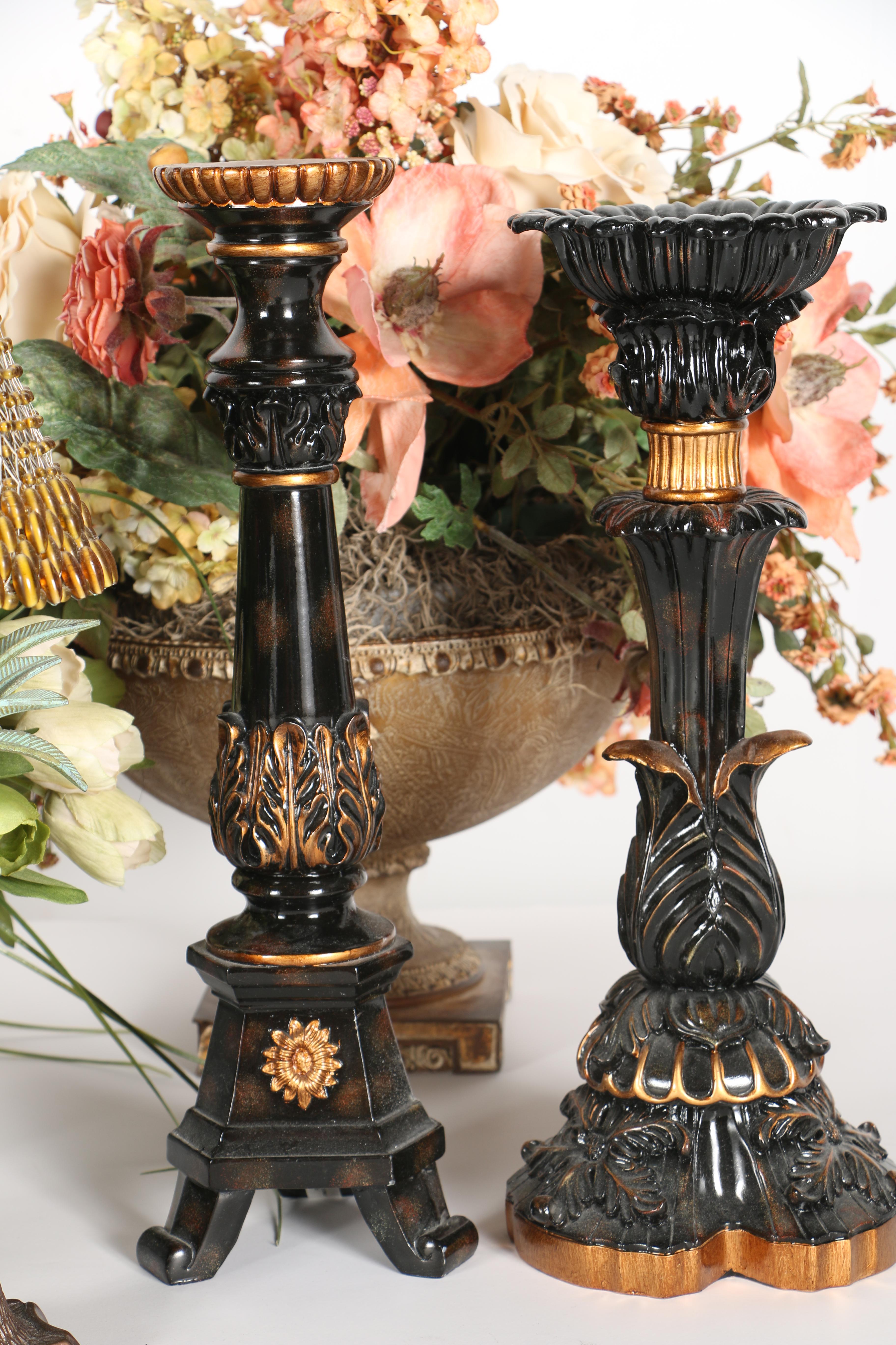 Pair of Floral Centerpieces Featuring Candle Holders